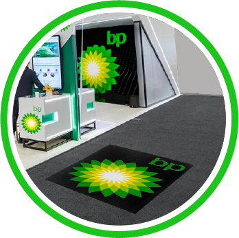 Printed Exhibition Carpet Tiles in black with PB logo