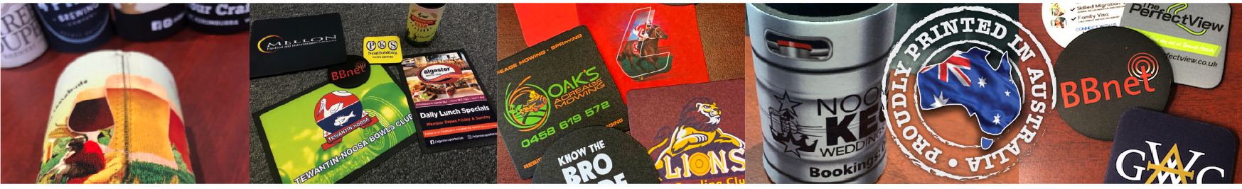 Stubby Holders Drink Coasters and Pokie Mats all printed in Australia