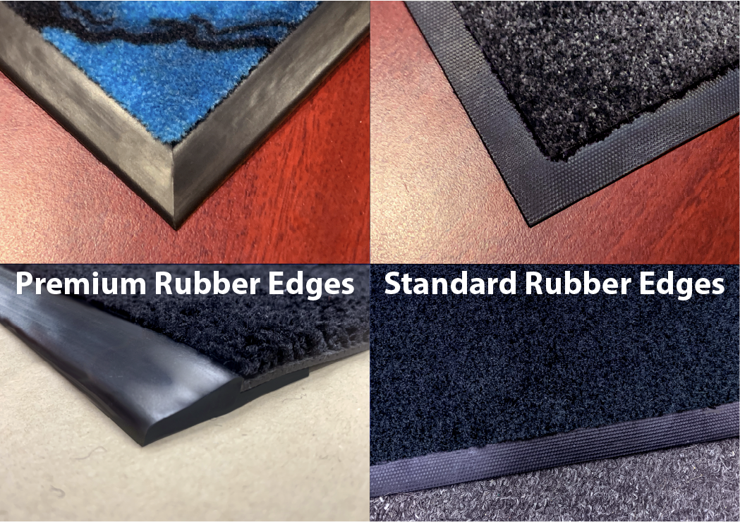 Standout Mats offers two different Rubber edges for these Printed Carpet Mats.