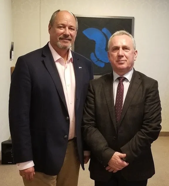 Pennine CEO N. Desmond Smith (L) and Velca Block advisory committee chairman Kastriot Bejtaj.
