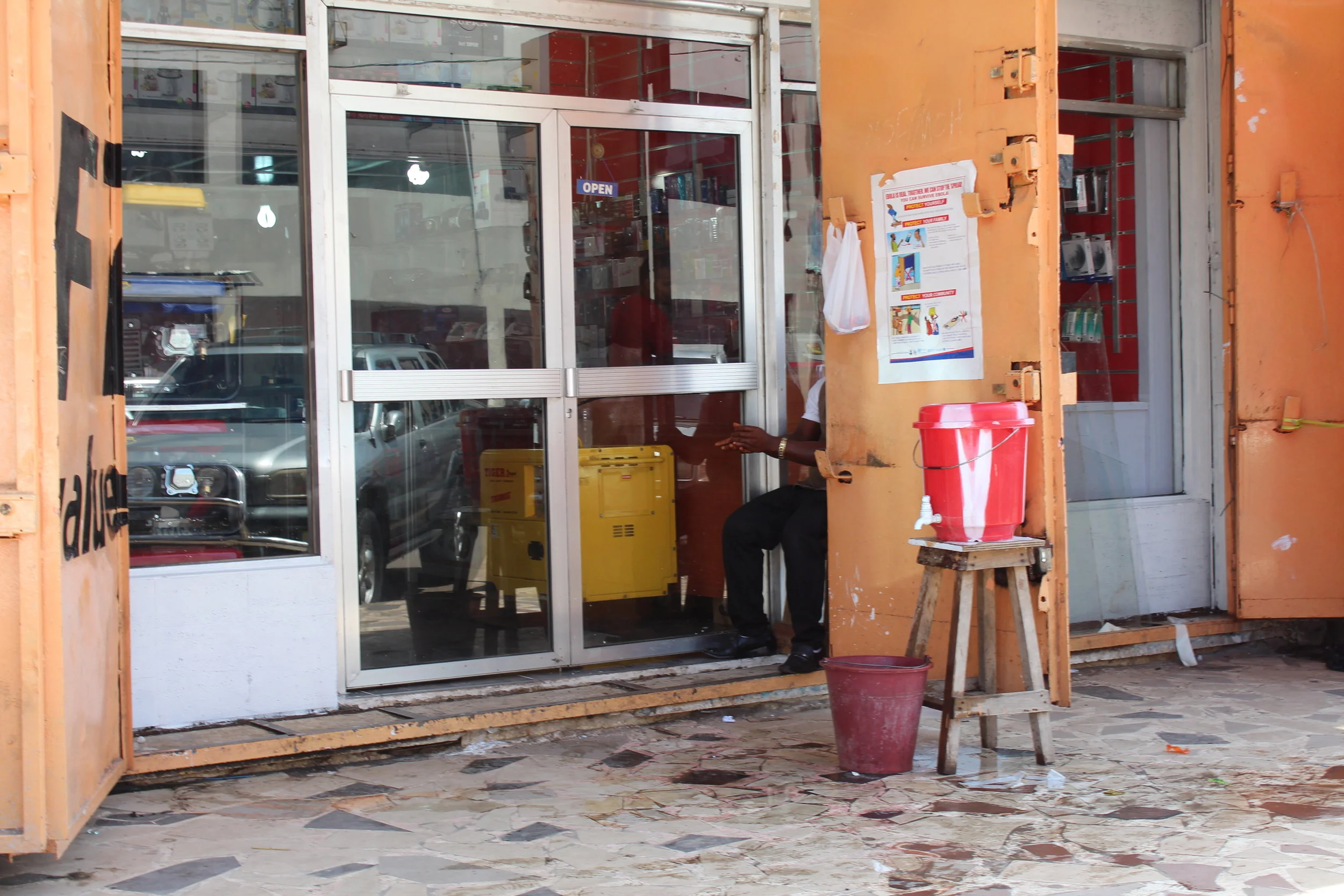 Every shop and public space in Monrovia had chlorine handwash facilities, visitors were expected to use before entry..JPG