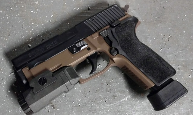 "All work was done by me in my home shop and I duracoated in dark bronze. The holster is from T-Rex, it's the side car and the light is an apl."