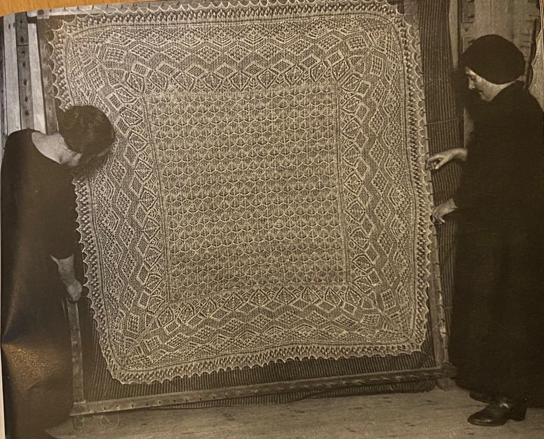 Shetland lace shawl on board.JPG