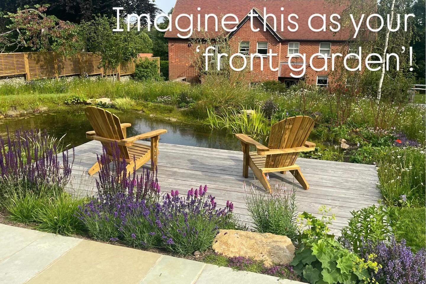 Yup, this is a front garden! How lovely to pass this en route to the front door. A kitchen garden leads to this wildlife pond and bordered by native meadow, it really is a joyful arrival.

Designed for a family who are passionate about growing, are e