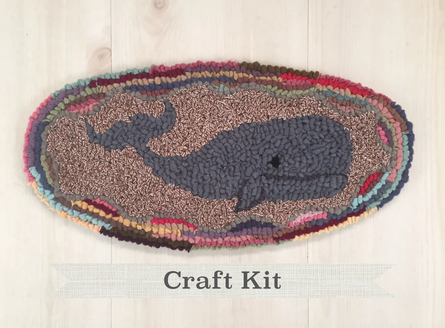 DIY CRAFT KIT - OVAL WHALE - Complete 7 by 15 inch Primitive Rug Hooking Kit  on Your Choice of Foundation — loop by loop studio