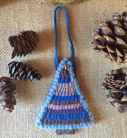 Handmade Hooked Rug Tree Ornament - Rusty Red