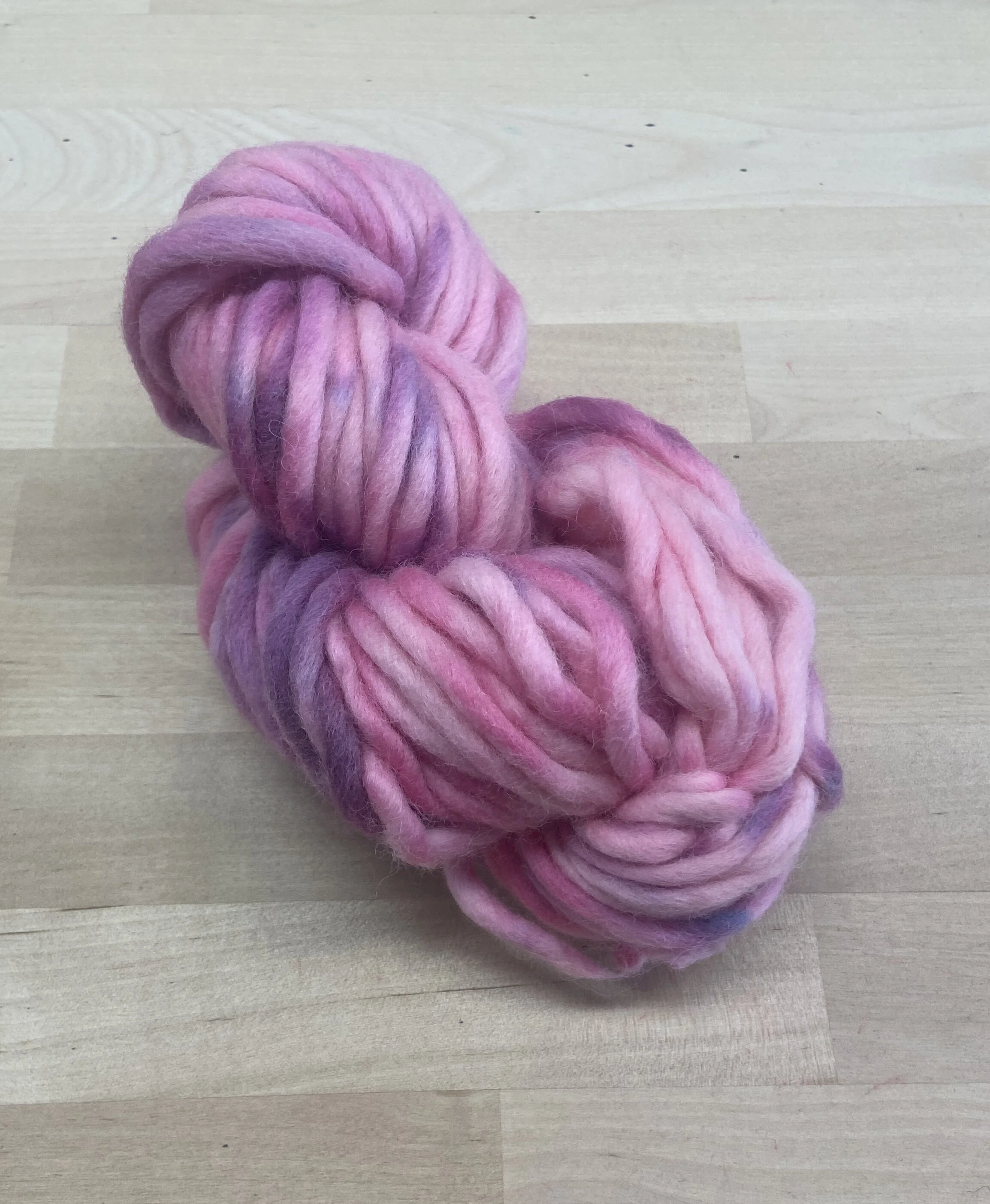 Hand Dyed Super Bulky Single Ply Wool Yarn for Rug Hooking &amp; Punch Needle - Rosey Pink - Two of a Kind Hand Painted 100% Wool