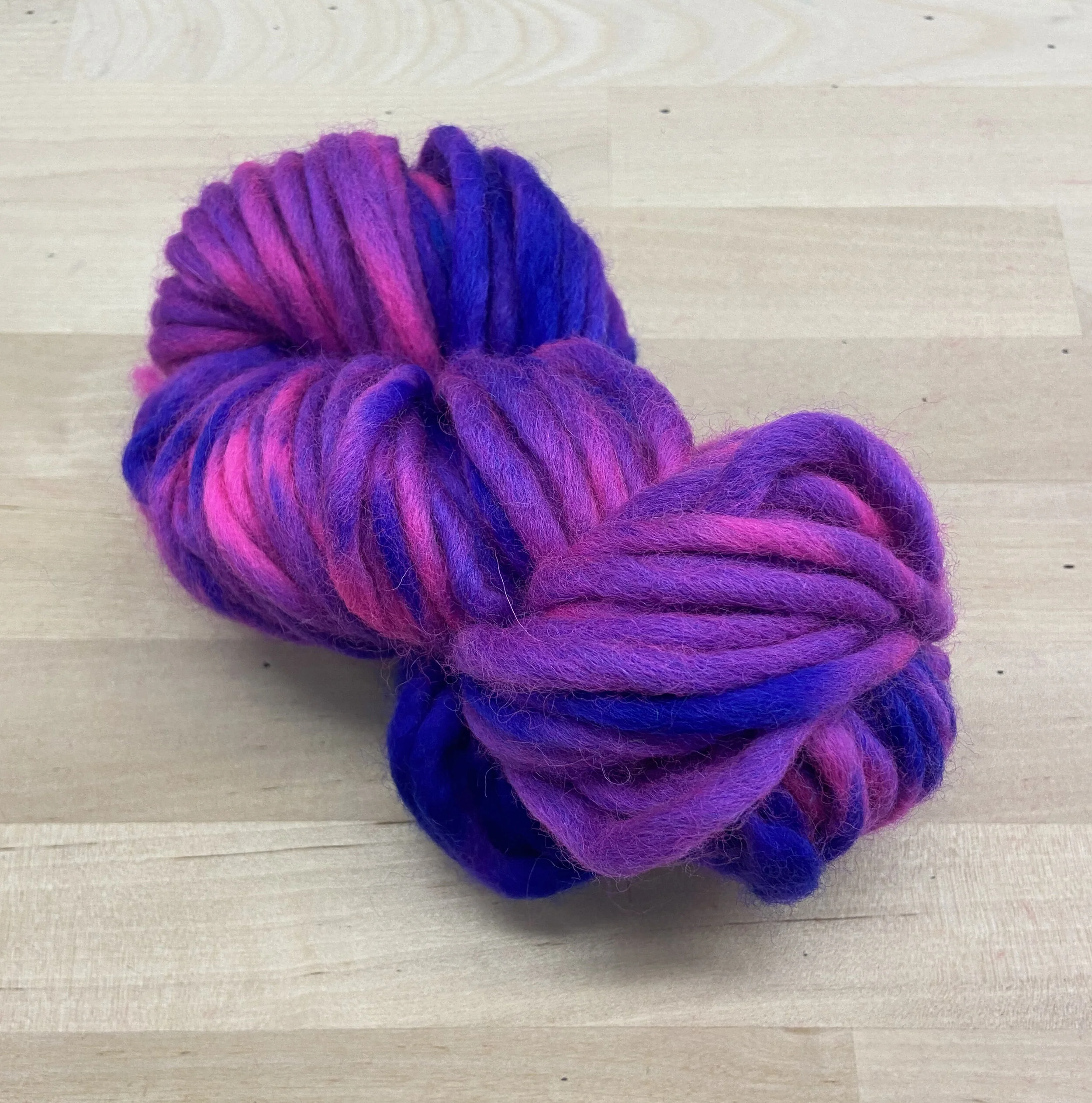 Hand Dyed Super Bulky Single Ply Wool Yarn for Rug Hooking &amp; Punch Needle - Fluorescent Purple - Two of a Kind Hand Painted 100% Wool