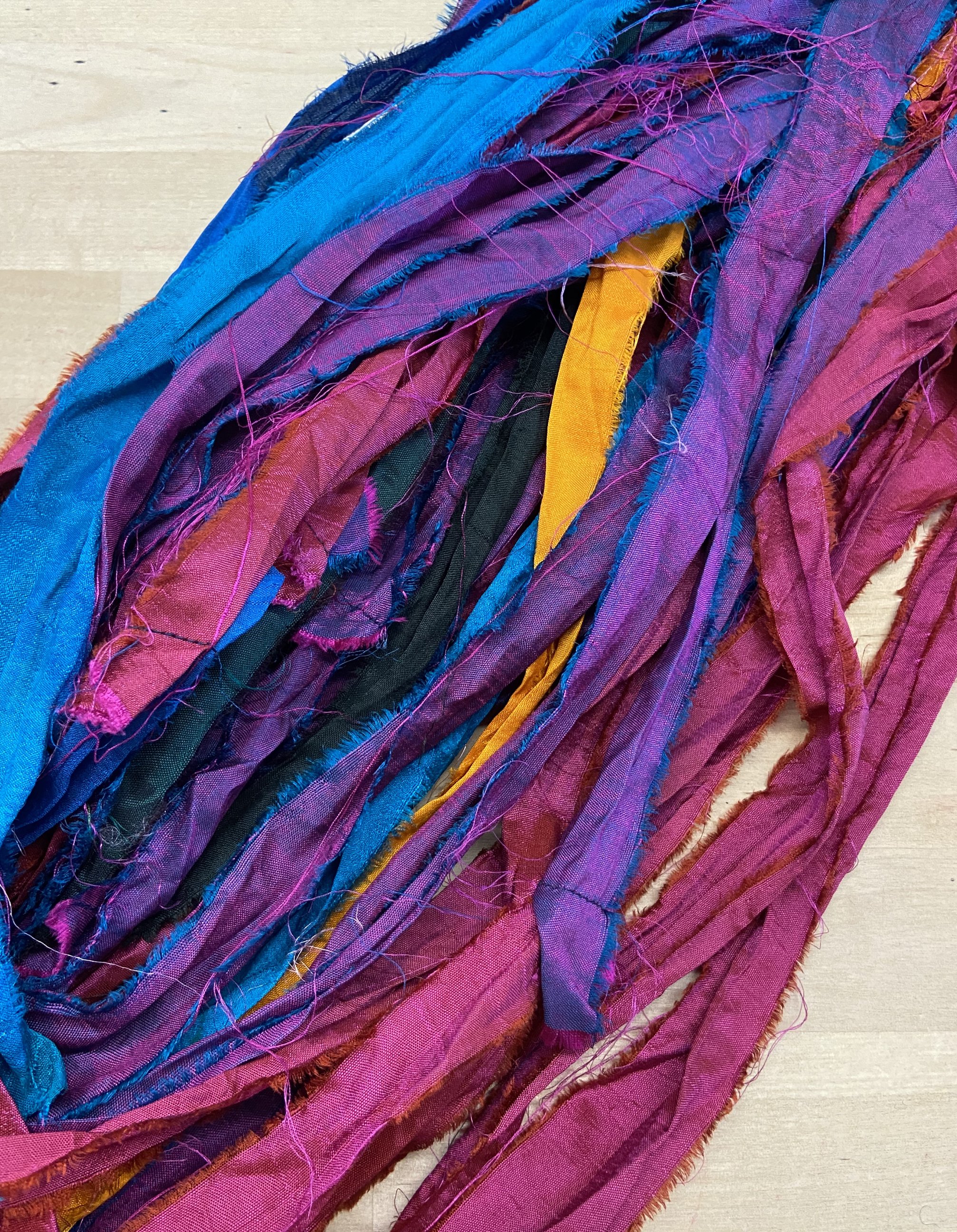 Yellow Sari Silk Ribbon Strips Recycled Sari Silk Ribbon Strips for Tassels  Shades of Yellow & Gold Sari Silk Printed Ribbon 