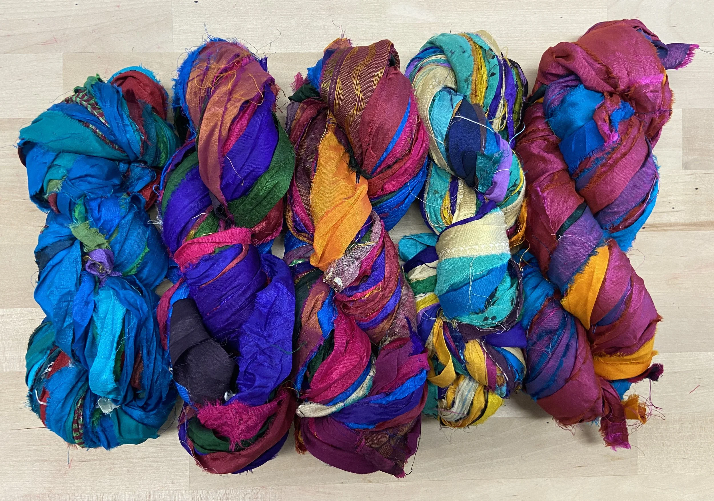 Colorful Mill Dyed - At the Bahamas - 100% Recycled Sari Silk Ribbons for Rug Hooking and Rug Making - Available in Full or Half Skeins