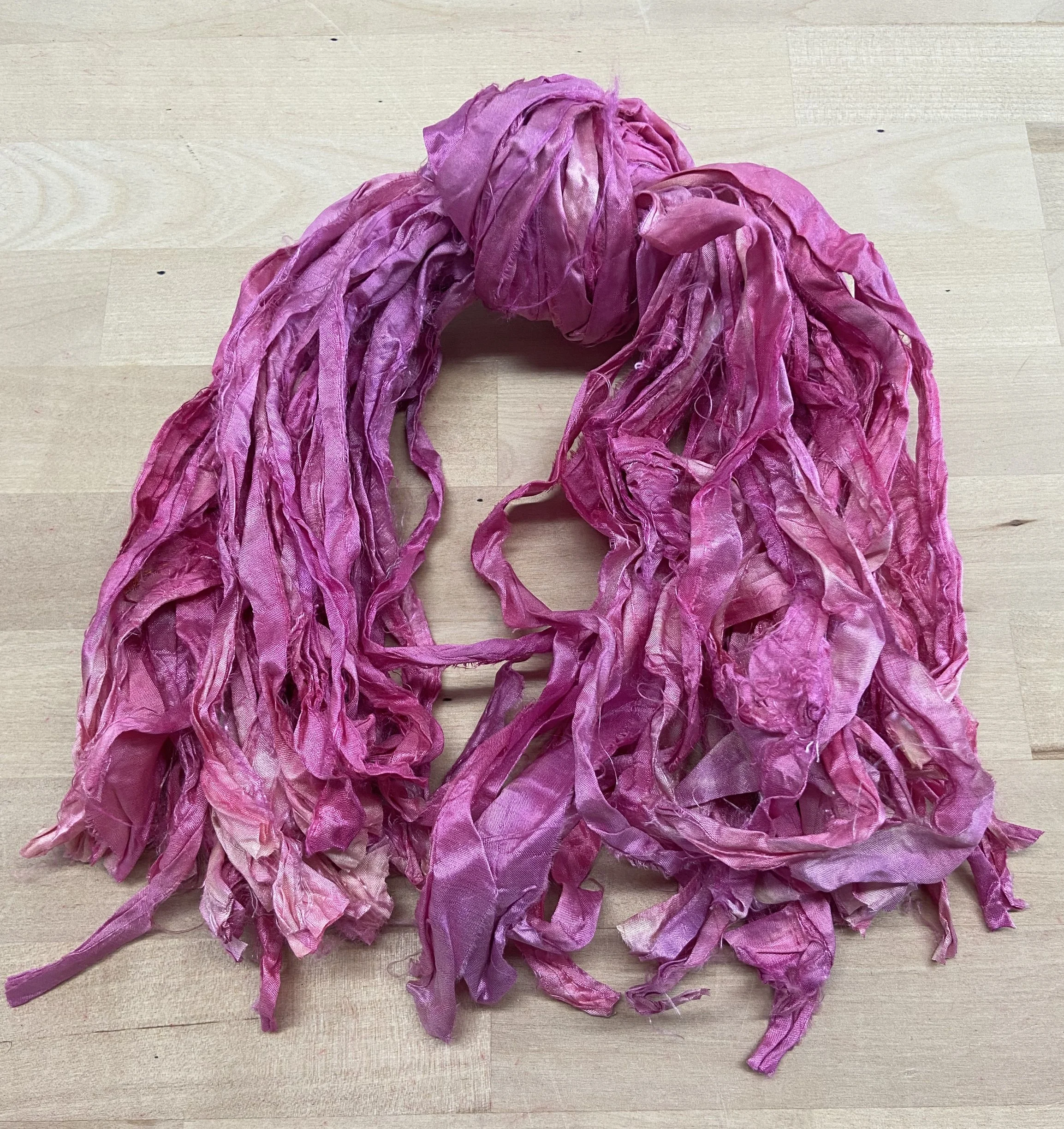SARI SILK - Studio Dye - Pink - Hand Dyed Super Bulky 100% Sari Silk Yarn for Rug Hooking & Punch Needle - 2oz/50gm