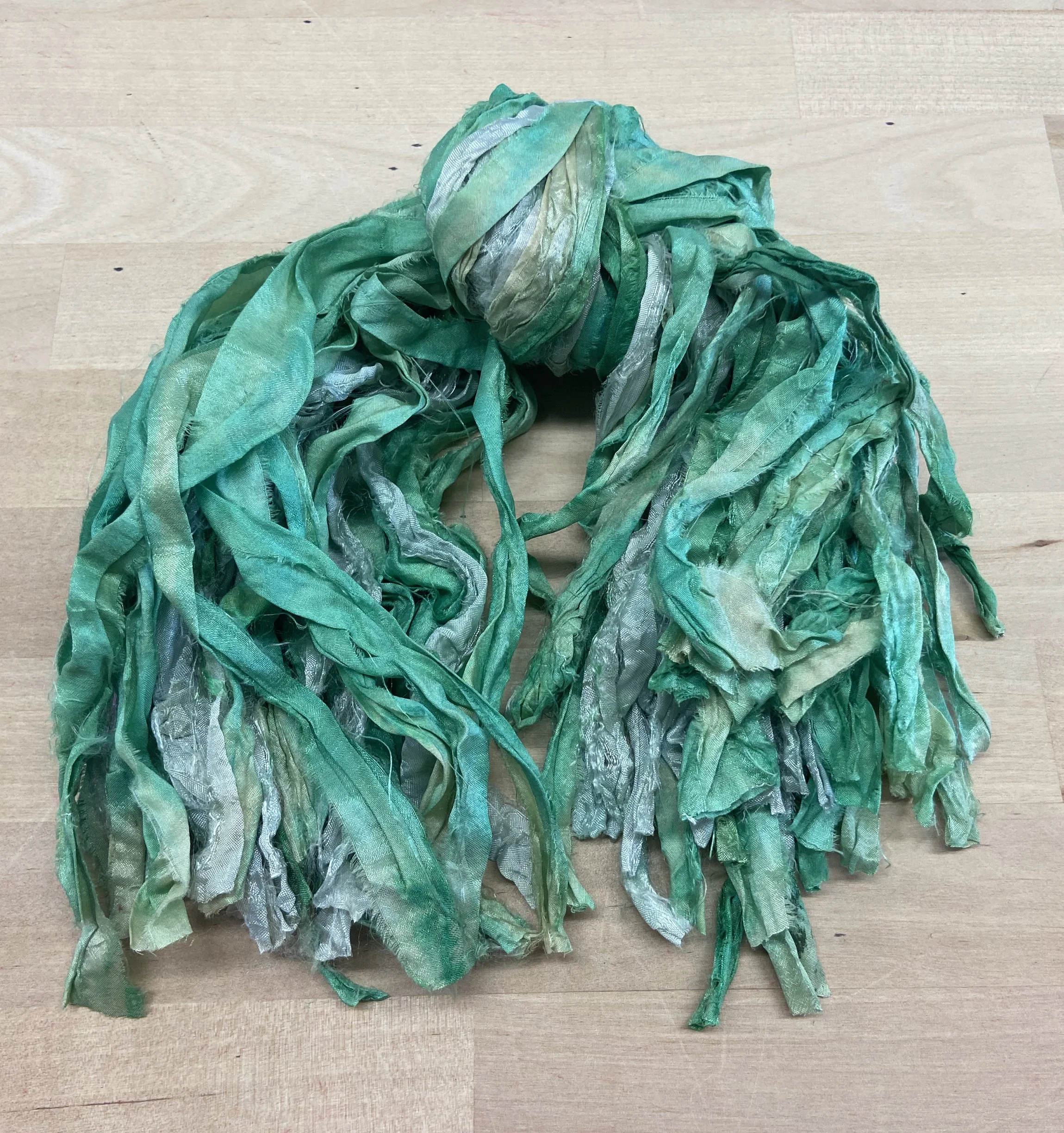 SARI SILK - Studio Dye - Light Green - Hand Dyed Super Bulky 100% Sari Silk Yarn for Rug Hooking & Punch Needle - 2oz/50gm