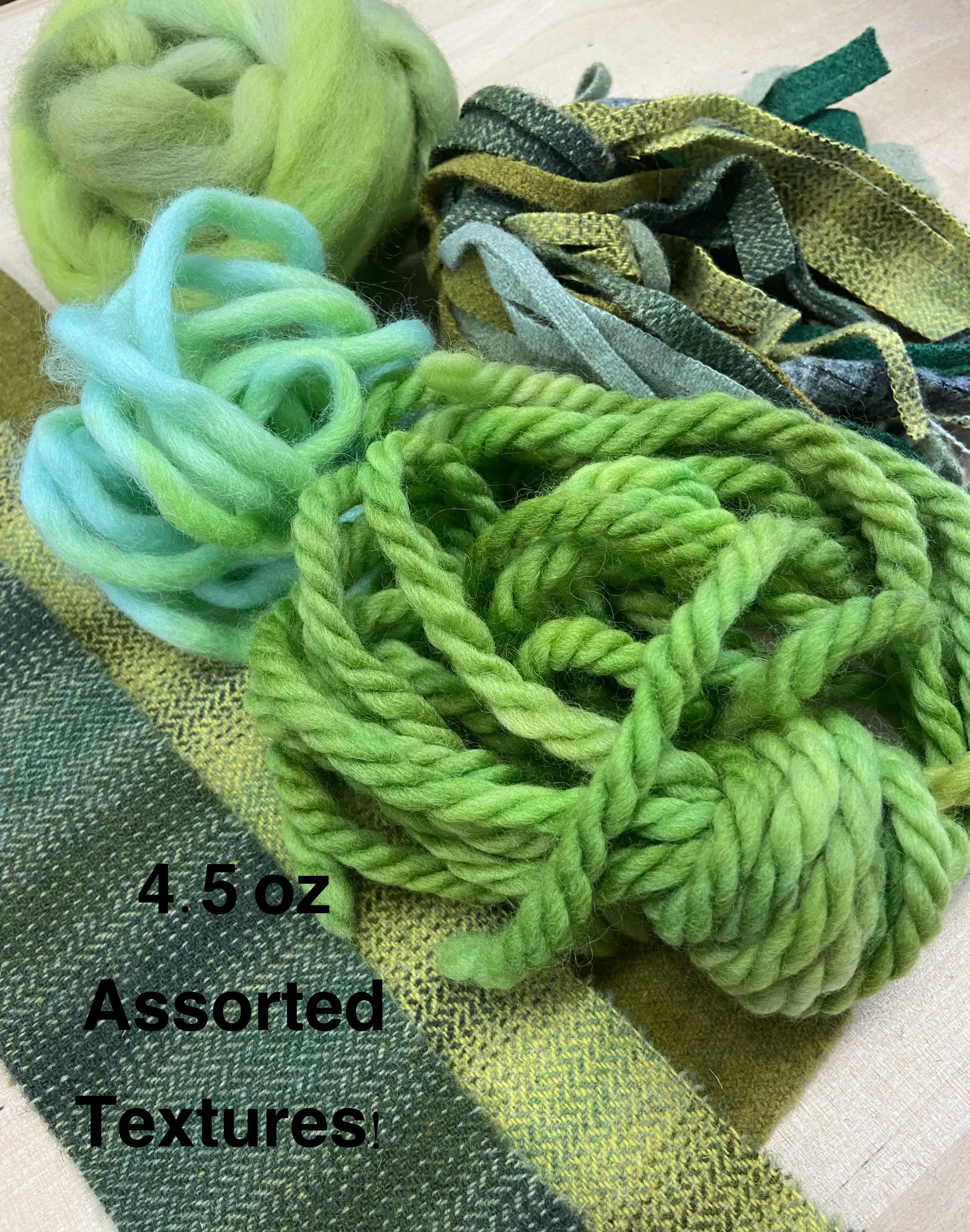 Medium The Greens Sized Texture Bundle Wool Fabric, Yarn, Roving
