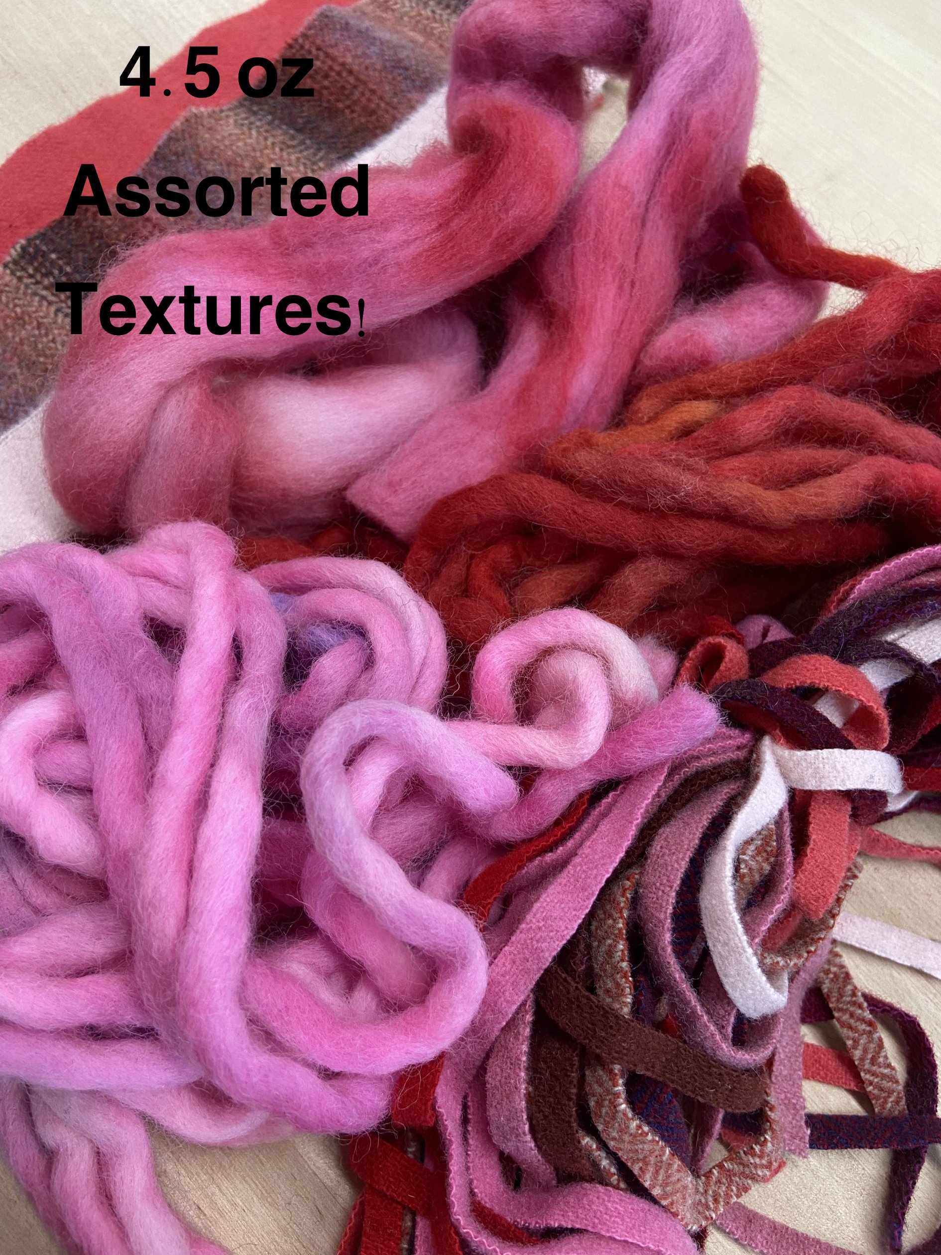 Small Reds and Pinks Stash Builder Texture Pack - 4.5 oz Various Wool  Strips, Fabric, Yarn, and More for Rug Hooking — loop by loop studio