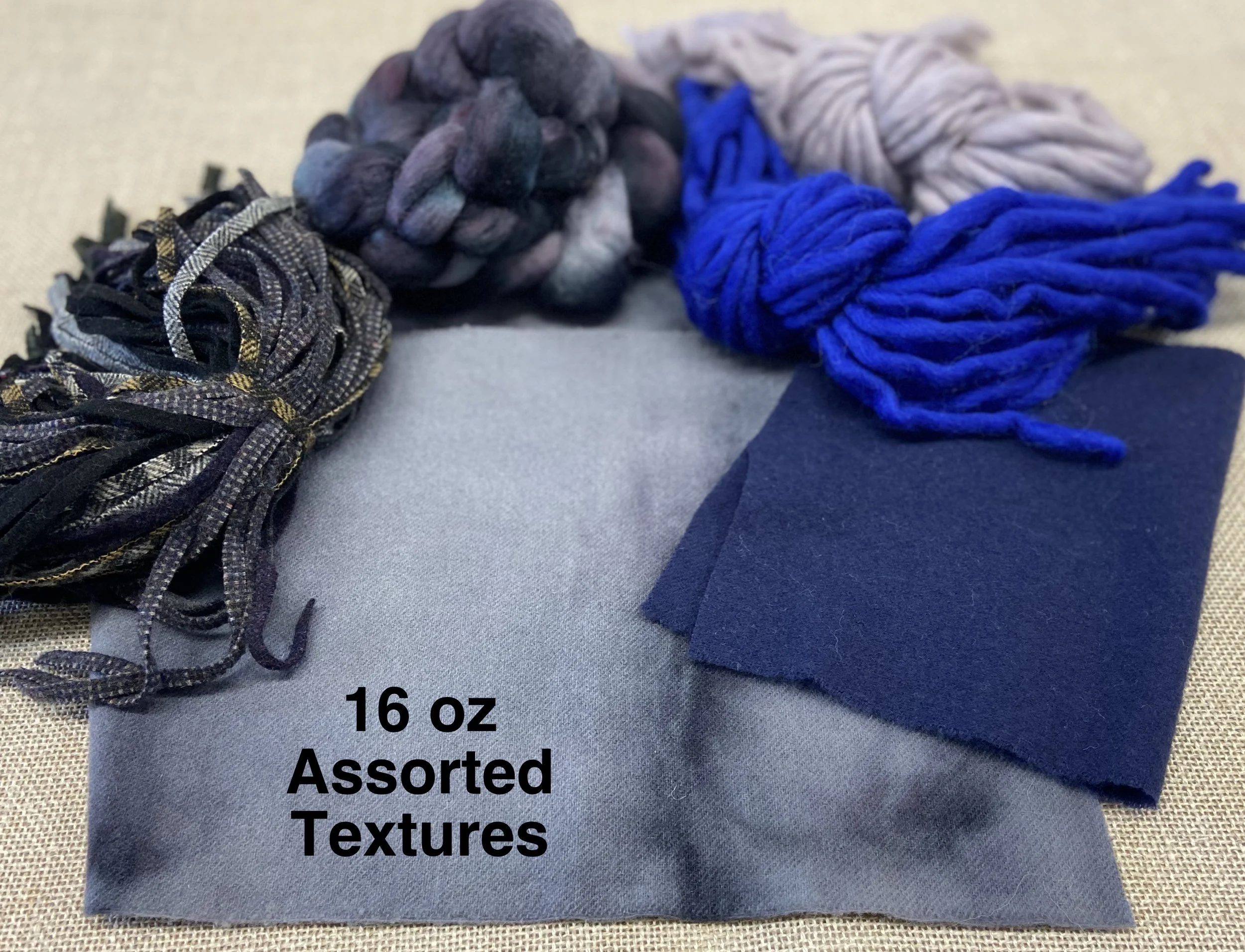 The Darks - Our Largest Sized Texture Bundle: Wool Fabric, Yarn, Roving/Fleece, and Strips - 1 Pound of Wool!