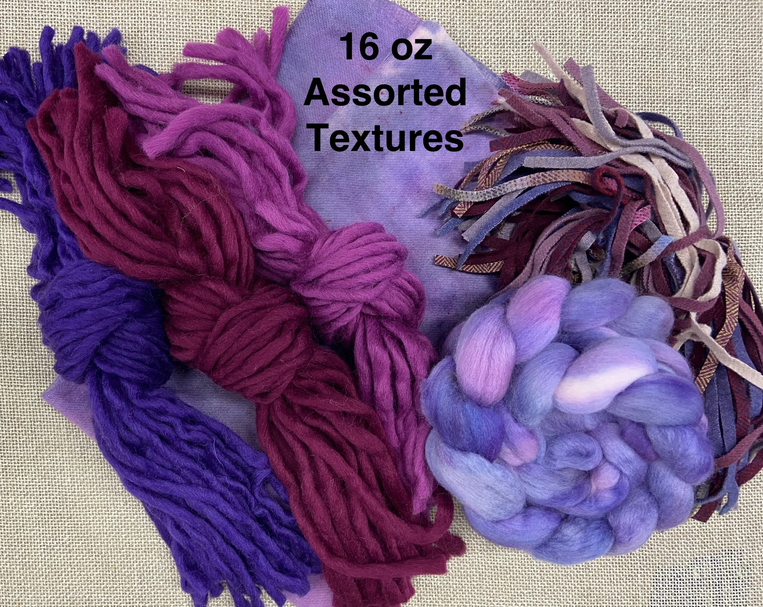 The Purples - Our Largest Sized Texture Bundle: Wool Fabric, Yarn, Roving/Fleece, and Strips - 1 Pound of Wool!