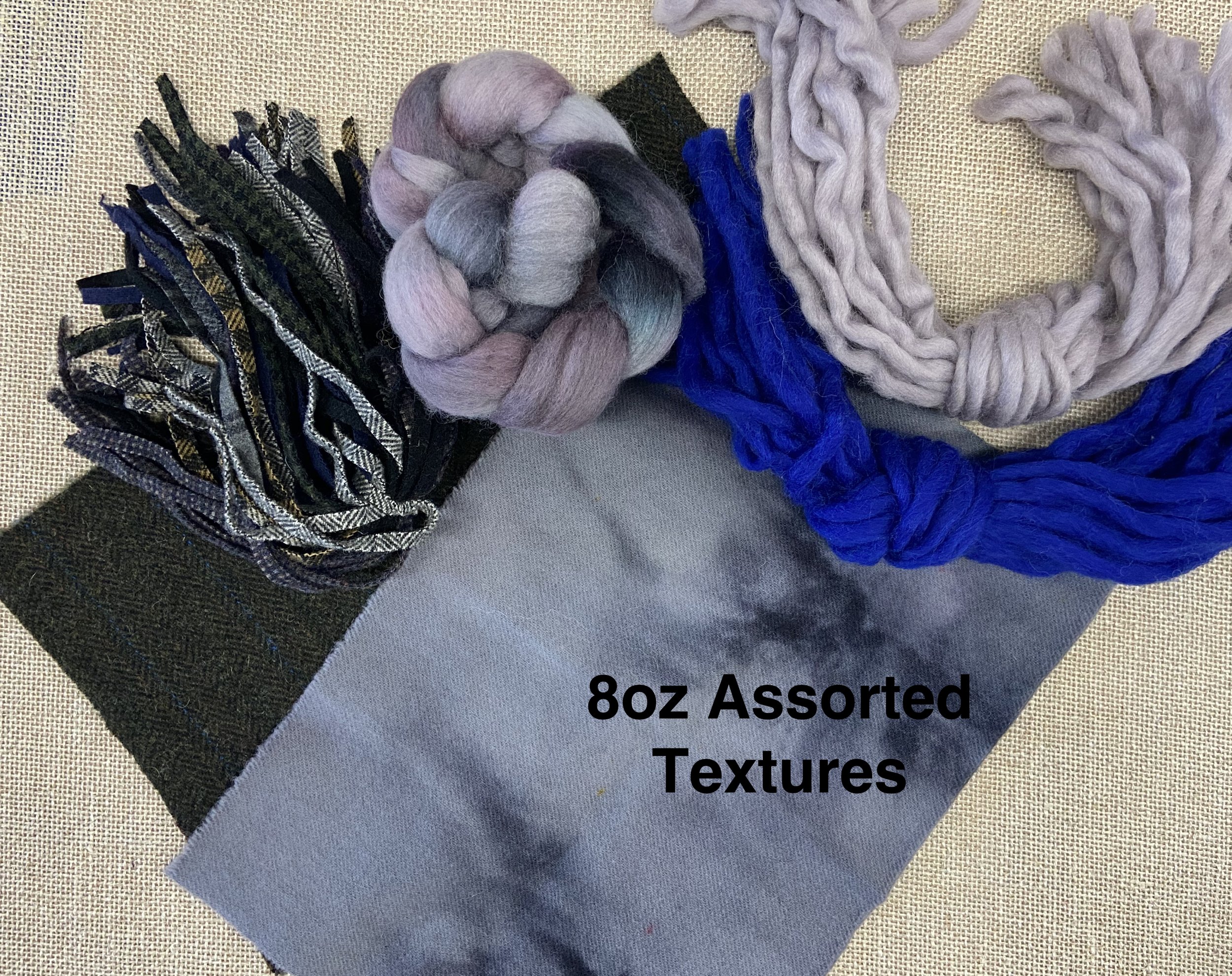 Medium The Darks Sized Texture Bundle: Wool Fabric, Yarn, Roving/Fleece, and Strips