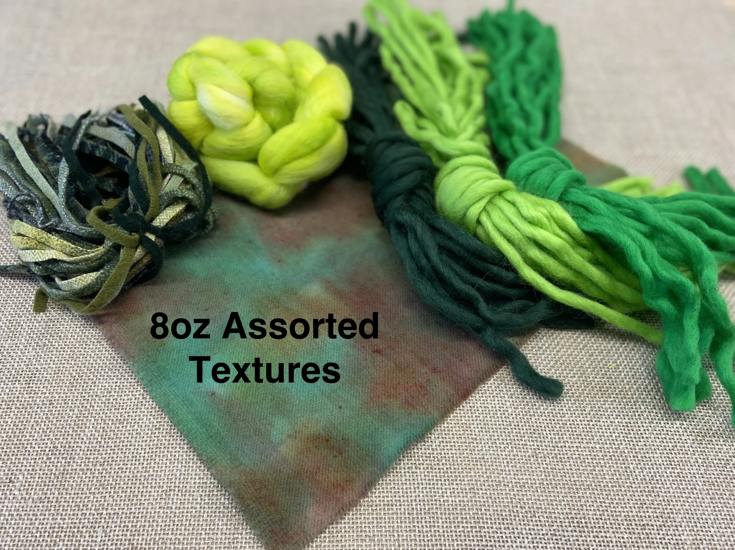 Medium The Greens Sized Texture Bundle: Wool Fabric, Yarn, Roving/Fleece, and Strips