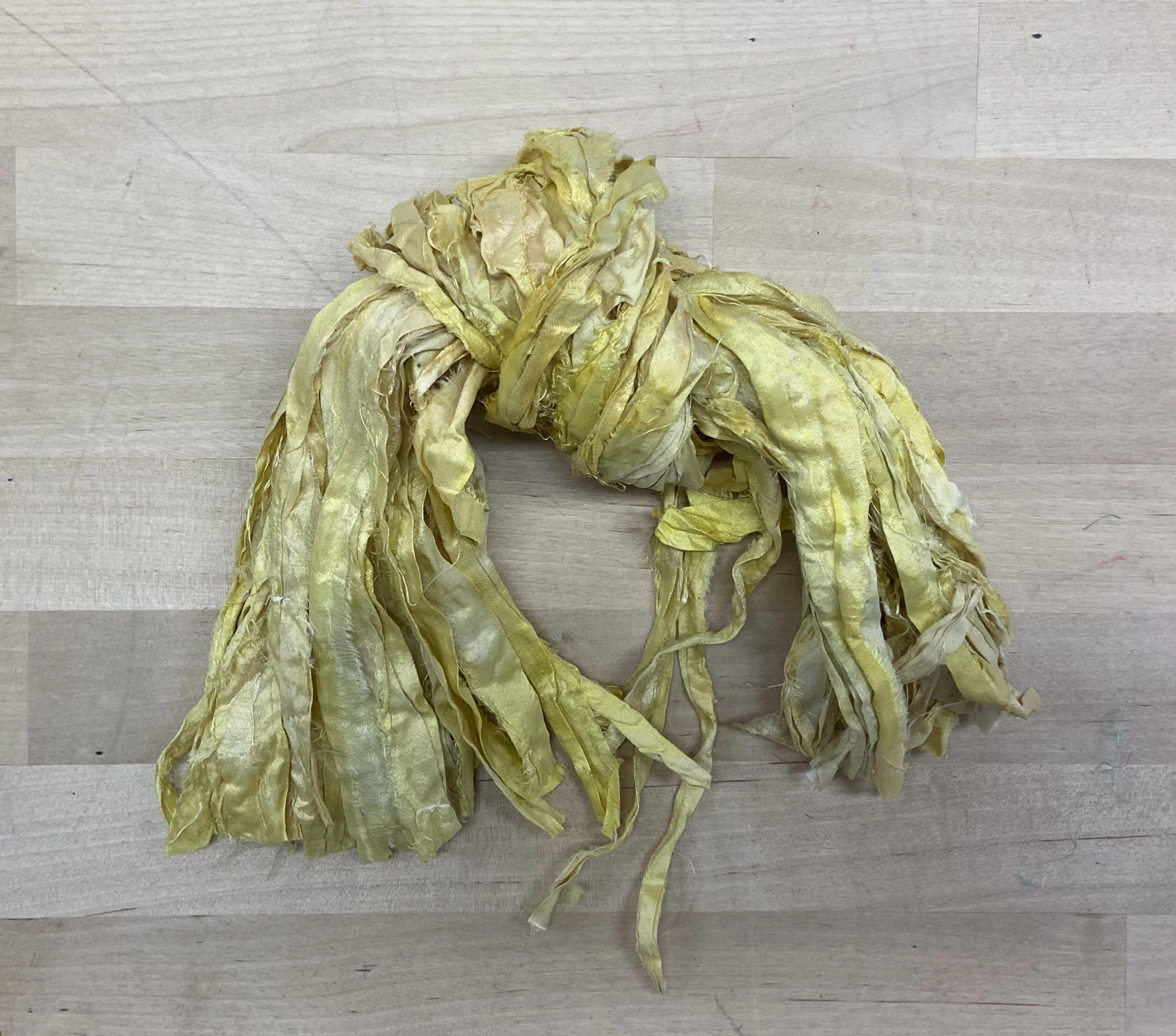 SARI SILK - Studio Dye - Soft Yellow - Hand Dyed Super Bulky 100% Sari Silk Yarn for Rug Hooking & Punch Needle - 2oz/50gm