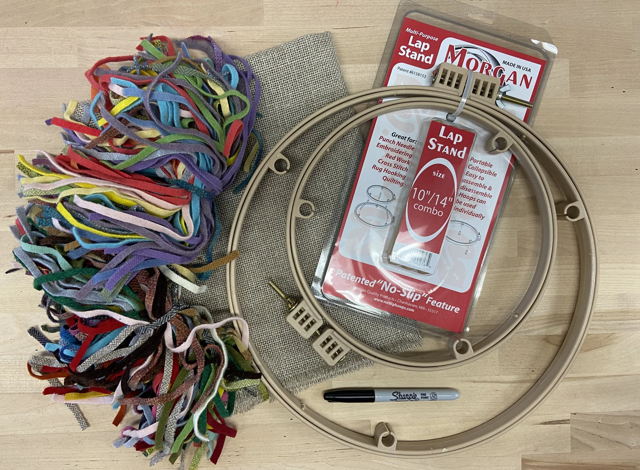 Hooked Rug Designer Starter Deal!  Includes Everything You Need to Start Designing Your Own Rug Pattern! Hook, Frame, Linen, Sharpie, Wool