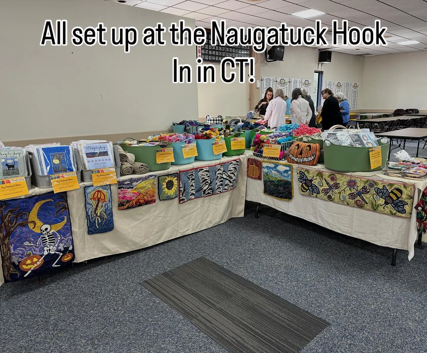 Half way through the Naugatuck Hook In in CT! Thanks for organizing, @woolwitch! #rughooking #rughookersofinstagram #hookedrug #rugmaking