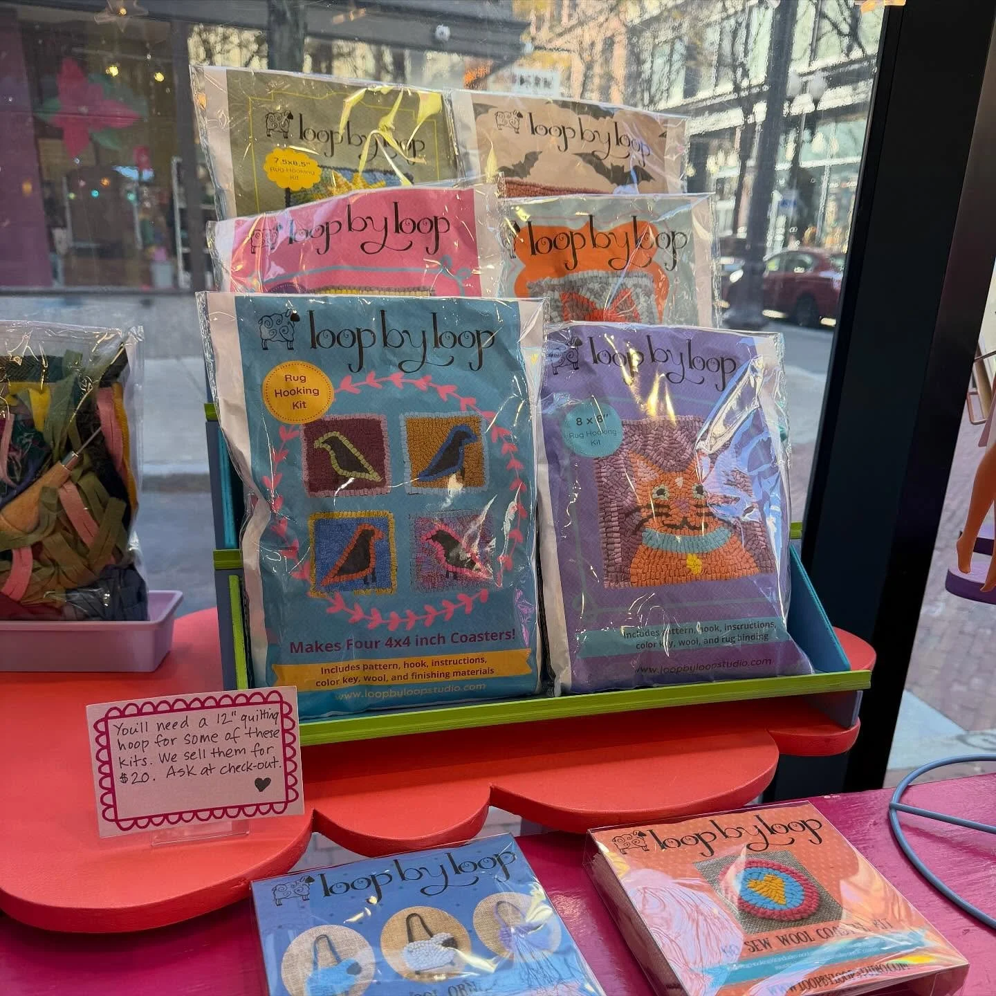 I visited my rug hooking kits @craftland in PVD yesterday while I was dropping off some more inventory. Go check out this amazing shop of local artists! Of course we did a little shopping too! #pvd #handmade #handmadeholiday shophandmade #providence 