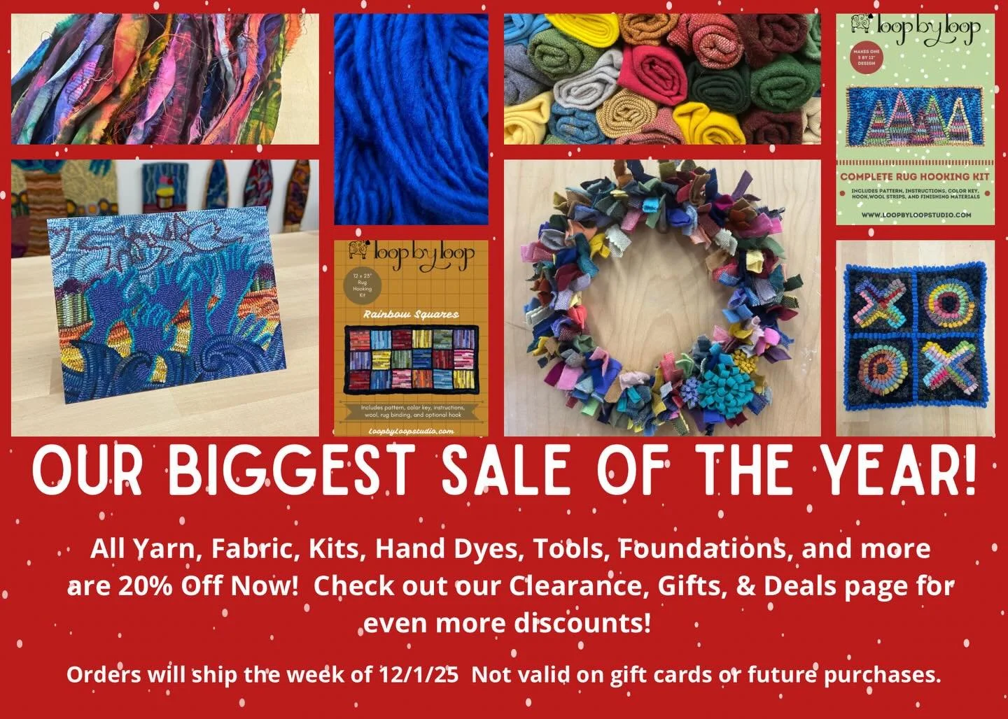 Oh hey! Did you know our biggest sale of the year starts today? 20% off almost everything, 50% clearance items, we also have gift bundles, gift certificates, and more! Any orders between now and Nov 30th will ship the week of 12/1/25! Spend $150 and 