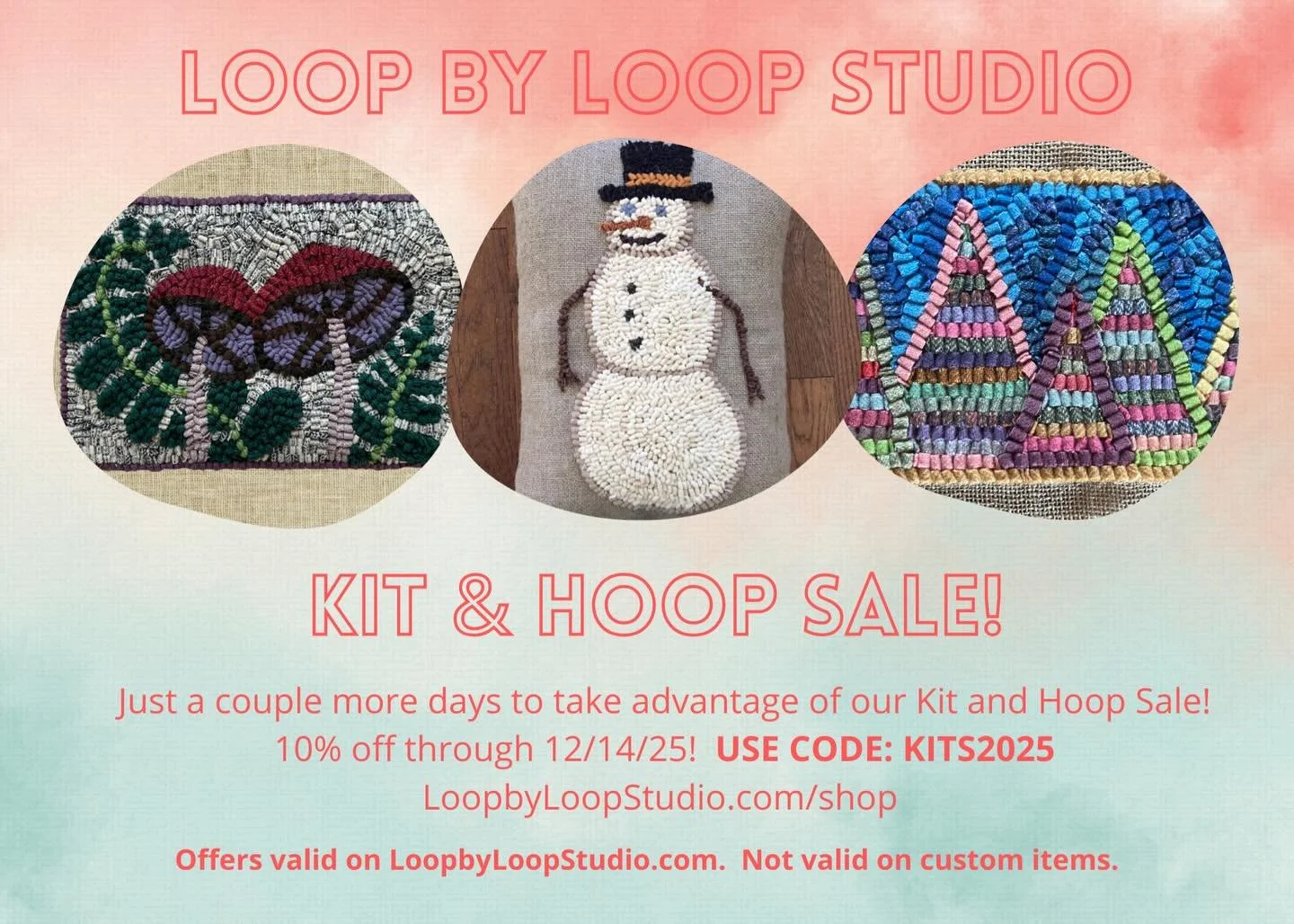 Don&rsquo;t forget about our kit sale! 10% off through Sunday! #rughooking #hookedrug #craftkits #craftsupplies #handmade #handmadecraft #hookedrug #rugmaking #diycraftkits #fiberart #textileart #fiberartist