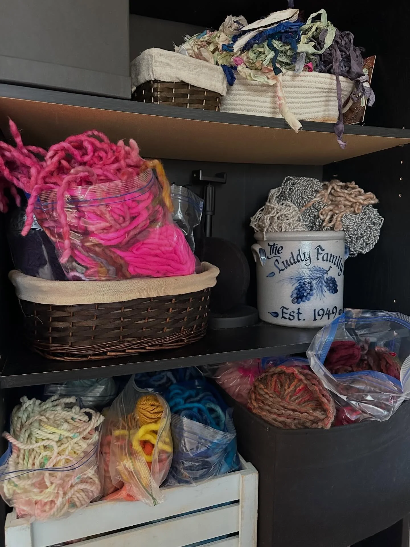 After finishing my stashbuster &ldquo;Mosiac Sheep&rdquo; mat I organized all my home yarns by like colors so I will have a clue as to what colors are where. I thought I&rsquo;d use up more colors with this oval rug. Seems like I may have to take on 