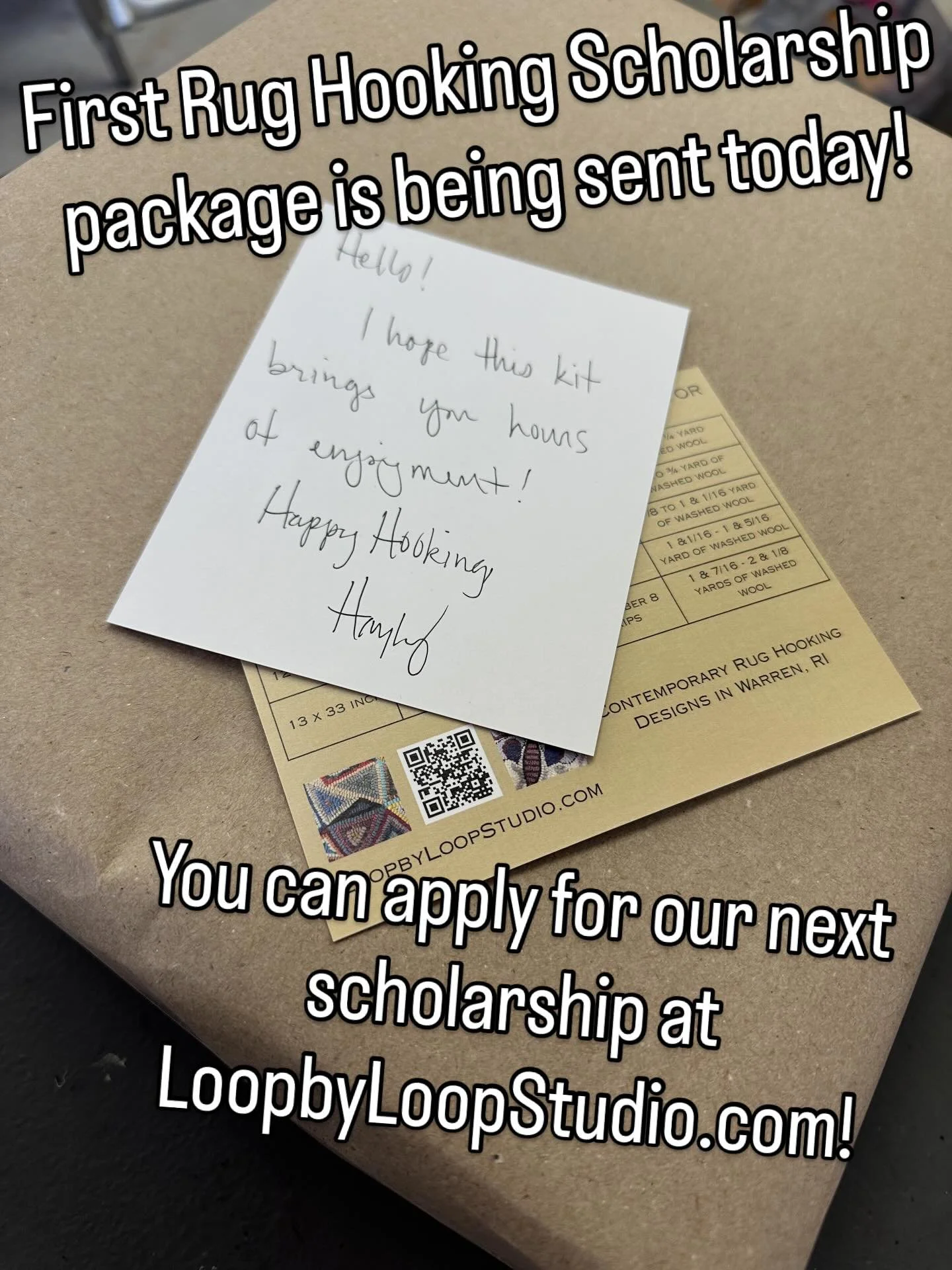 Apply for yourself or someone else at LoopbyLoopStudio.com/giveaways-and-freebees to be considered for a FREE rug hooking kit and hoop! #rughooking #hookedrug #fiberart #textileart #rugmaking