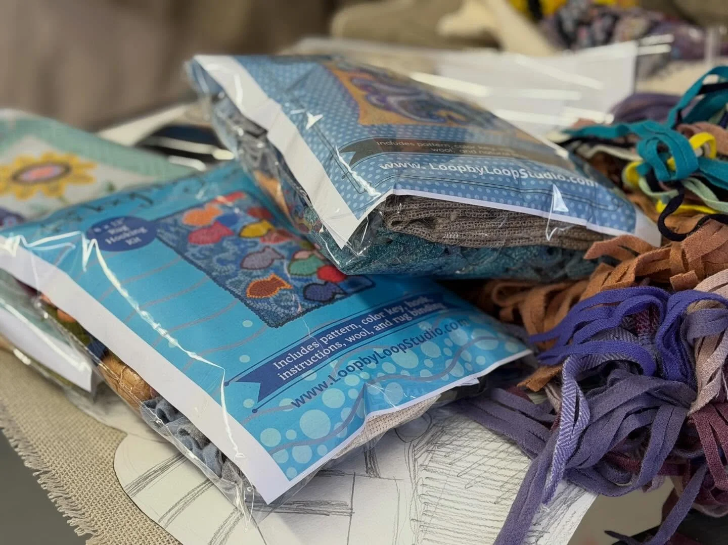 It&rsquo;s a Kit-making Day here at Loop by Loop Studio. We will have all our kits available @newenglandfarmandfiber on Sunday! Come by and see a demo and pick up a kit! #rughooking #rugmaking #boston #fiberart #textileart