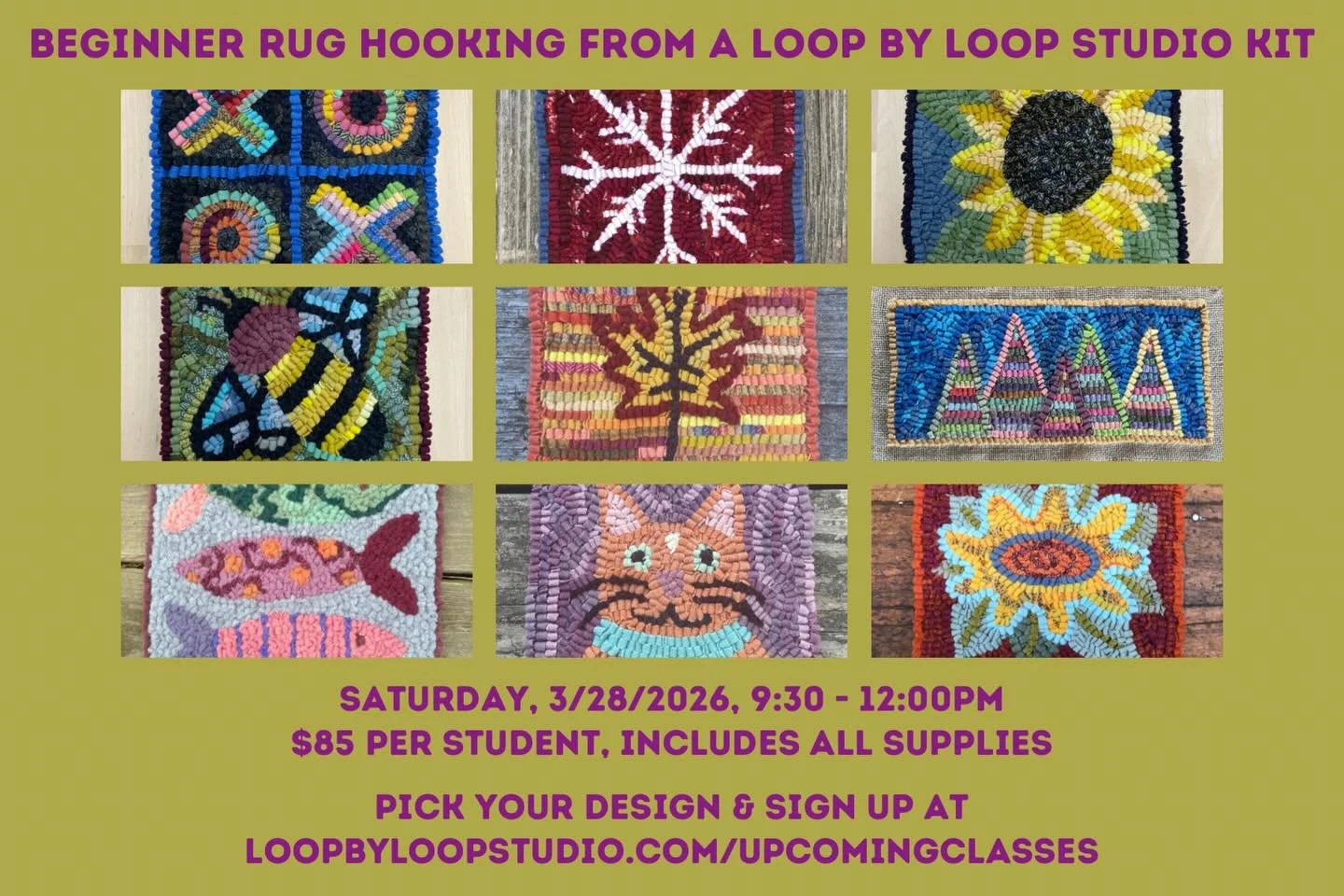 Thanks for an awesome day at the @newenglandfarmandfiber festival yesterday! If you met me yesterday and asked about classes this is a reminder that we have one coming up on Sat, 3/28/26 from 9:30 to 12pm! $85 with all materials included. #rughooking