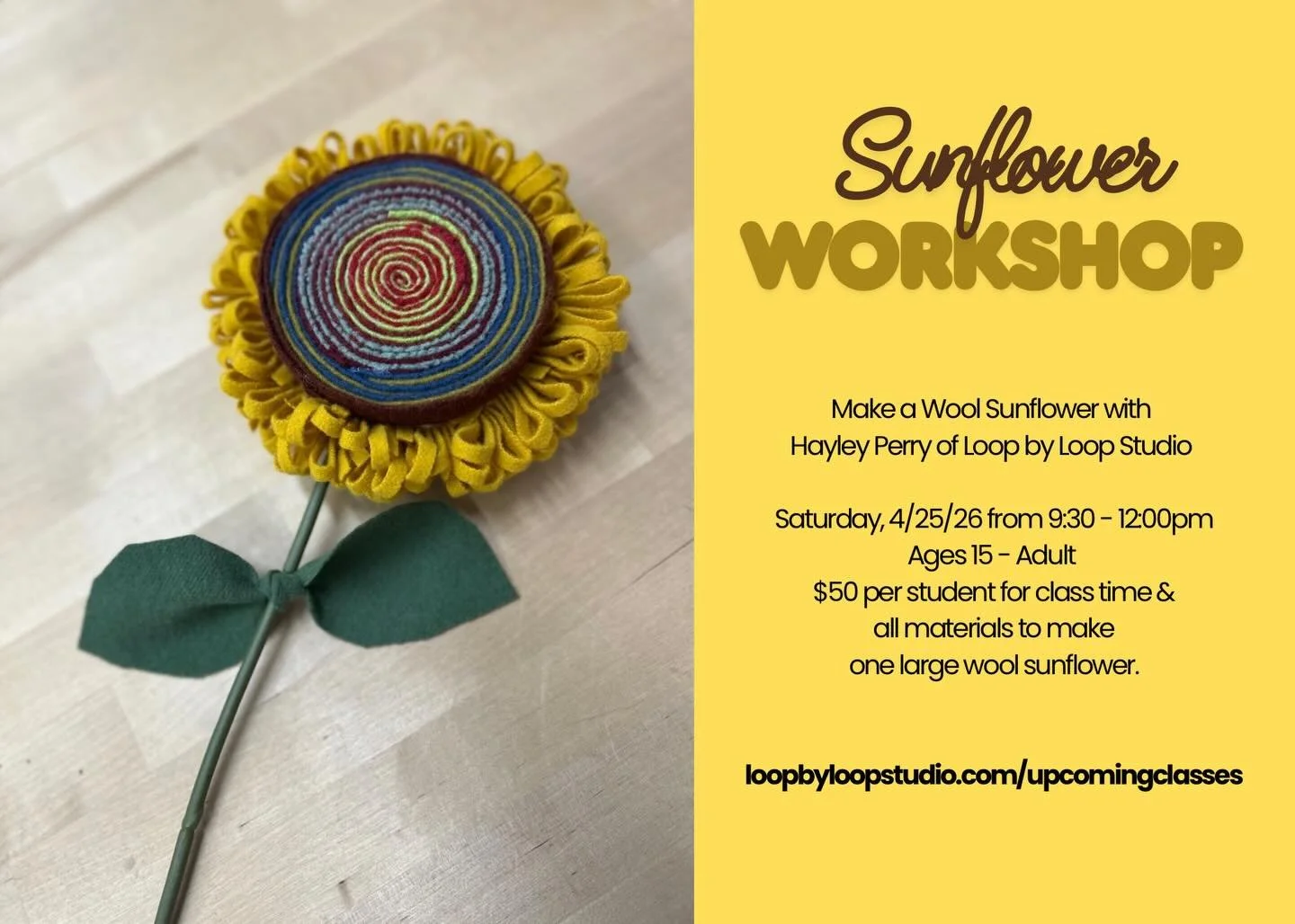 Who wants to make a ginormous Sunflower?! Come to this workshop next month! #warrenri #artclass #fiberart #rhodeisland #bristolri
