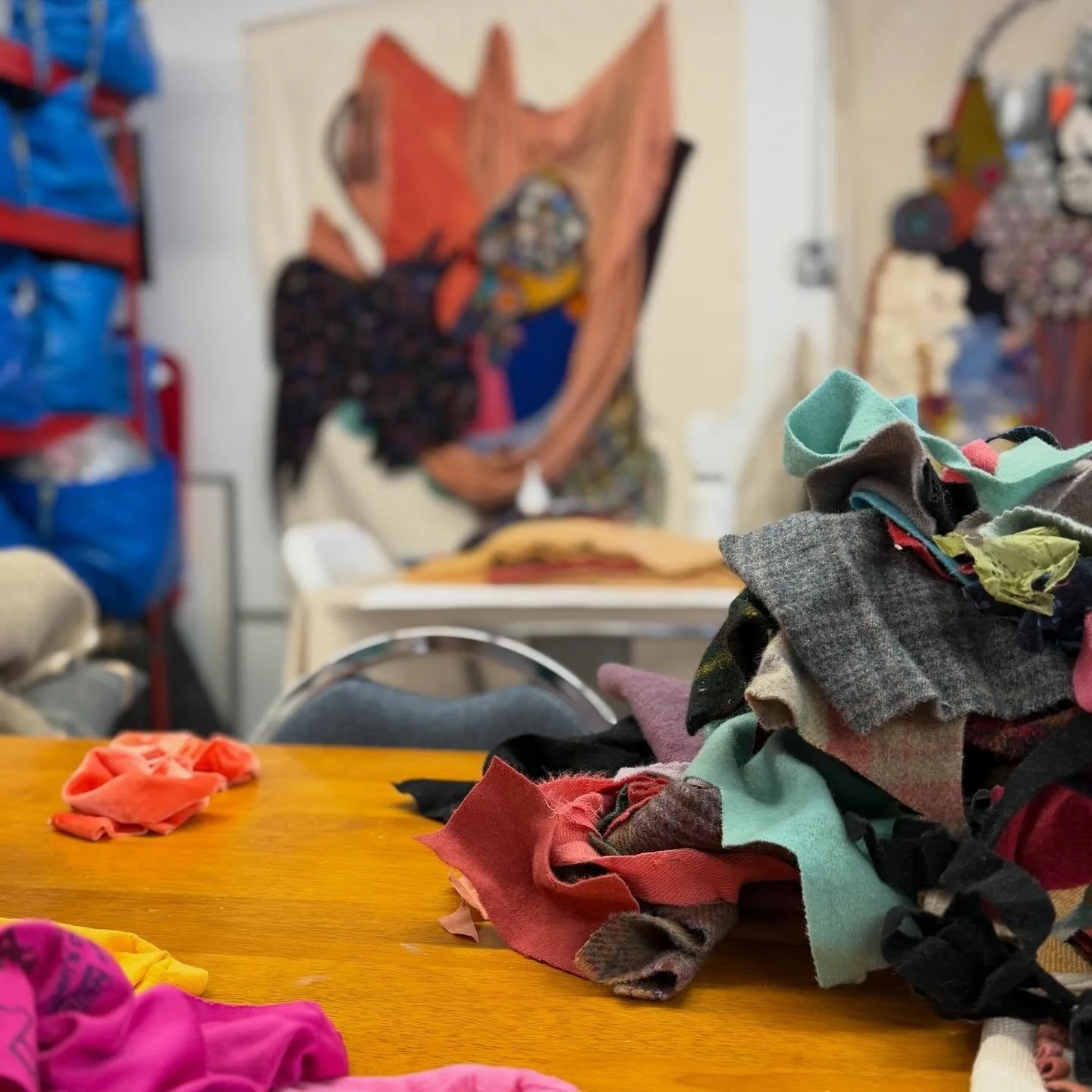 Making something out of this mess. #fiberart #contemporarycollage #contemporaryfiberart #textileart #rughooking