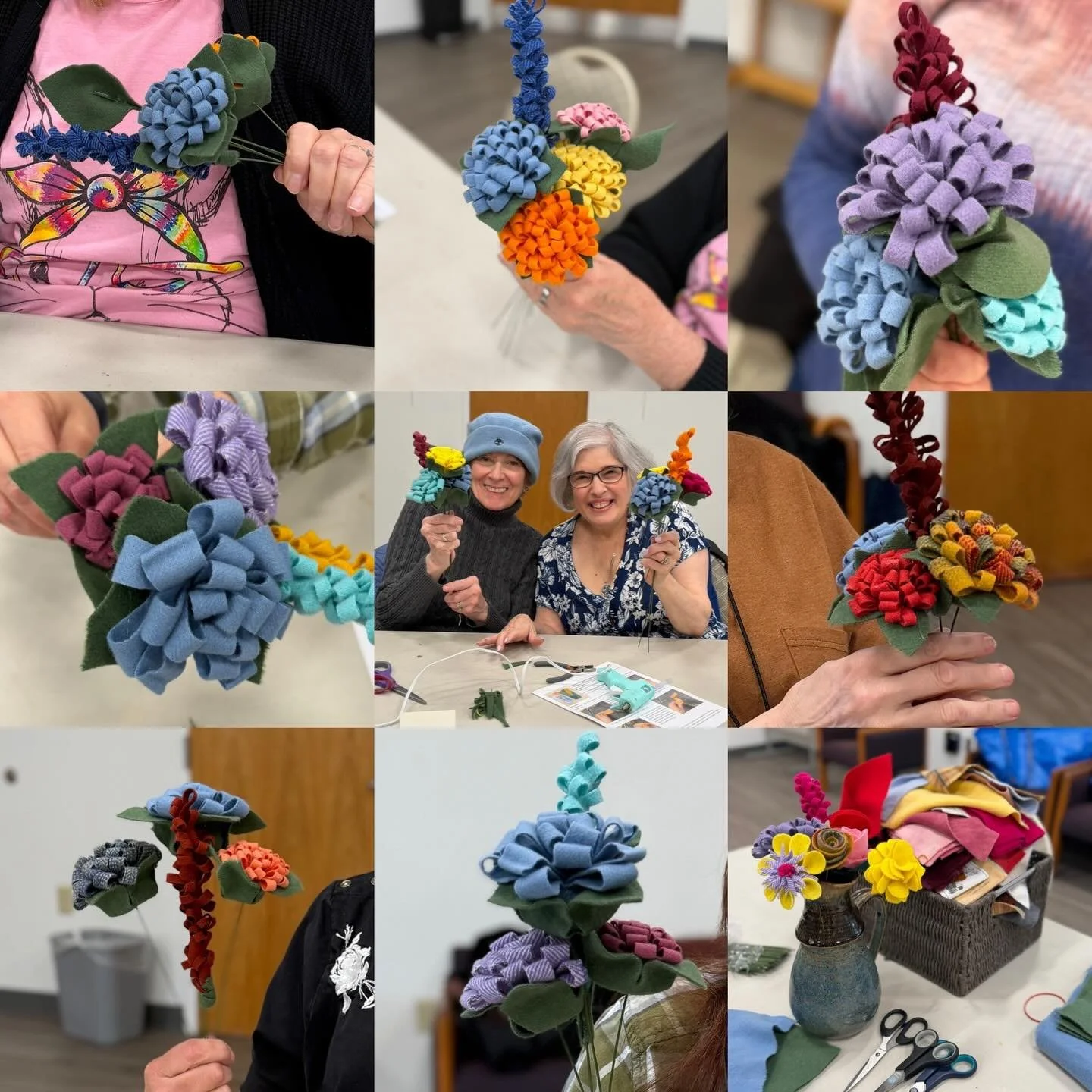 I spent this rainy morning making colorful wool flowers with some folks at the @nortonlibrary thanks to a grant from the Norton Cultural Council. Thanks to the Norton Public Library for supporting this program - it really brightened up the day!! Than