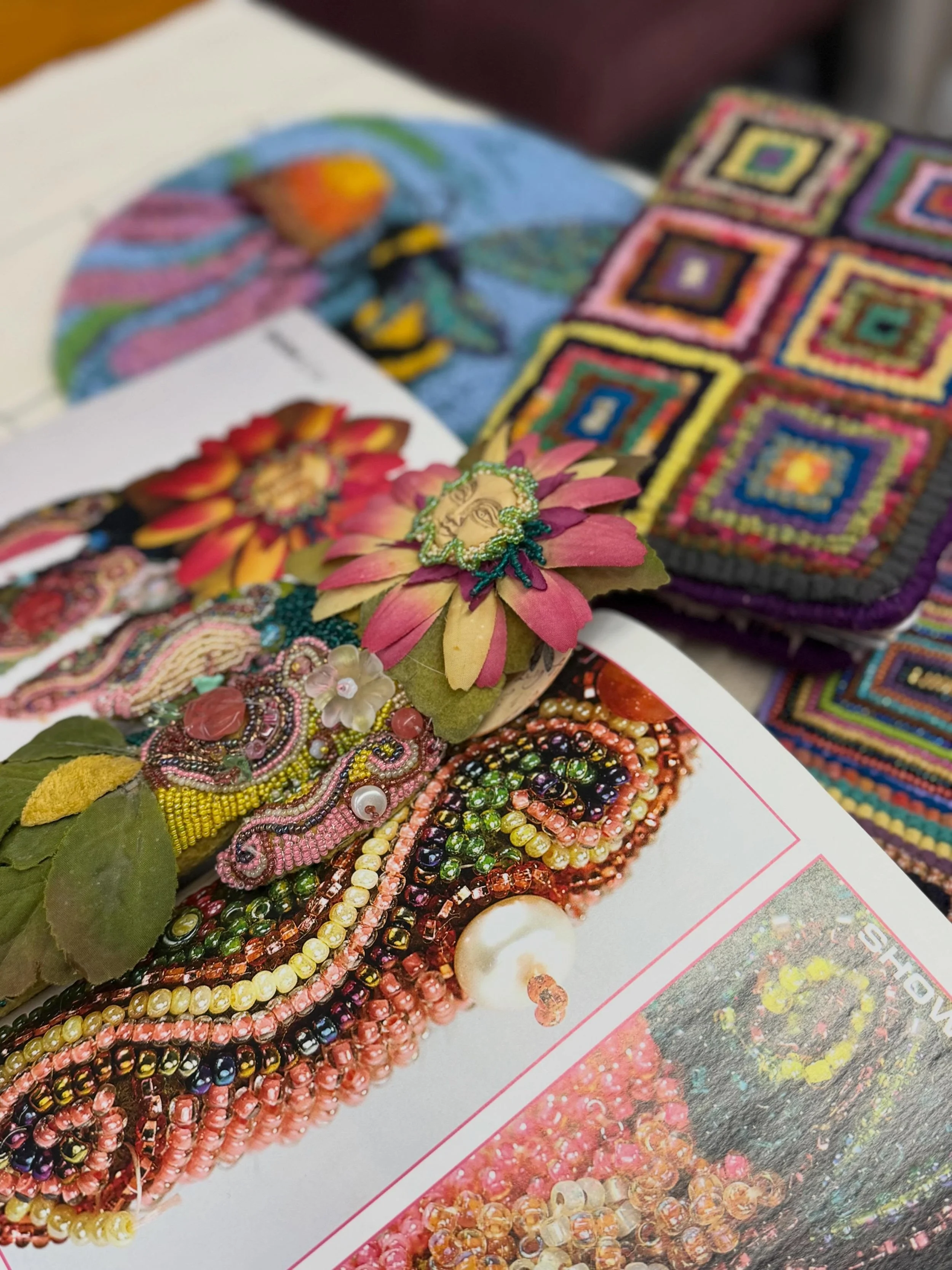 Many thanks to the talented Donna Tavares for teaching Doodling with Beads at Loop by Loop Studio today! We all learned so much! Next step: beading into our rug hooking projects! #beginnerbeading #beading #fiberart #textileart #warrenri