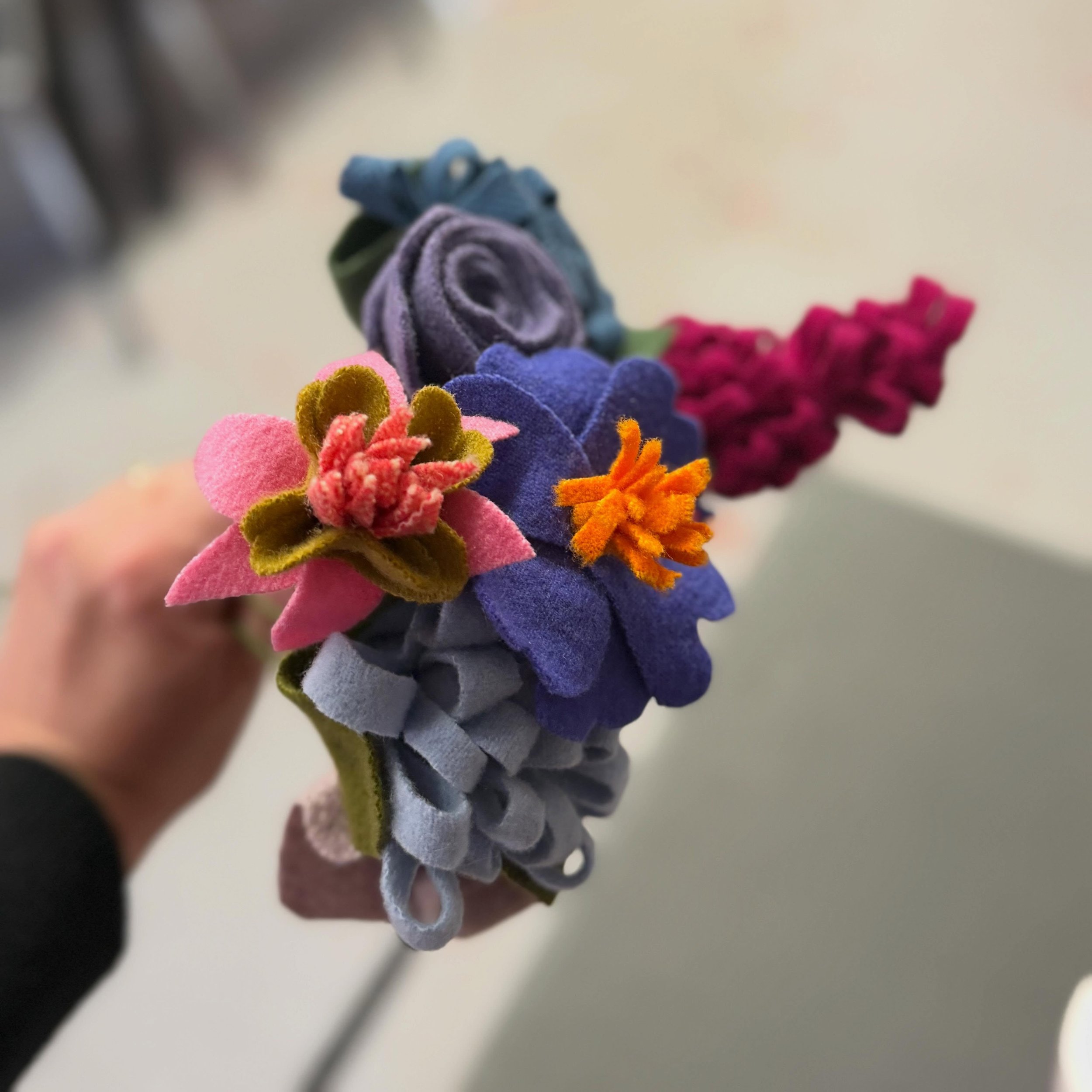 On Sat I demonstrated wool flower making at the Quiet Corner hook in and here&rsquo;s my haul. I&rsquo;ll be adding these to my overflowing studio vase! #woolflowers #feltflowers #flowermaking #woolart #rughooking