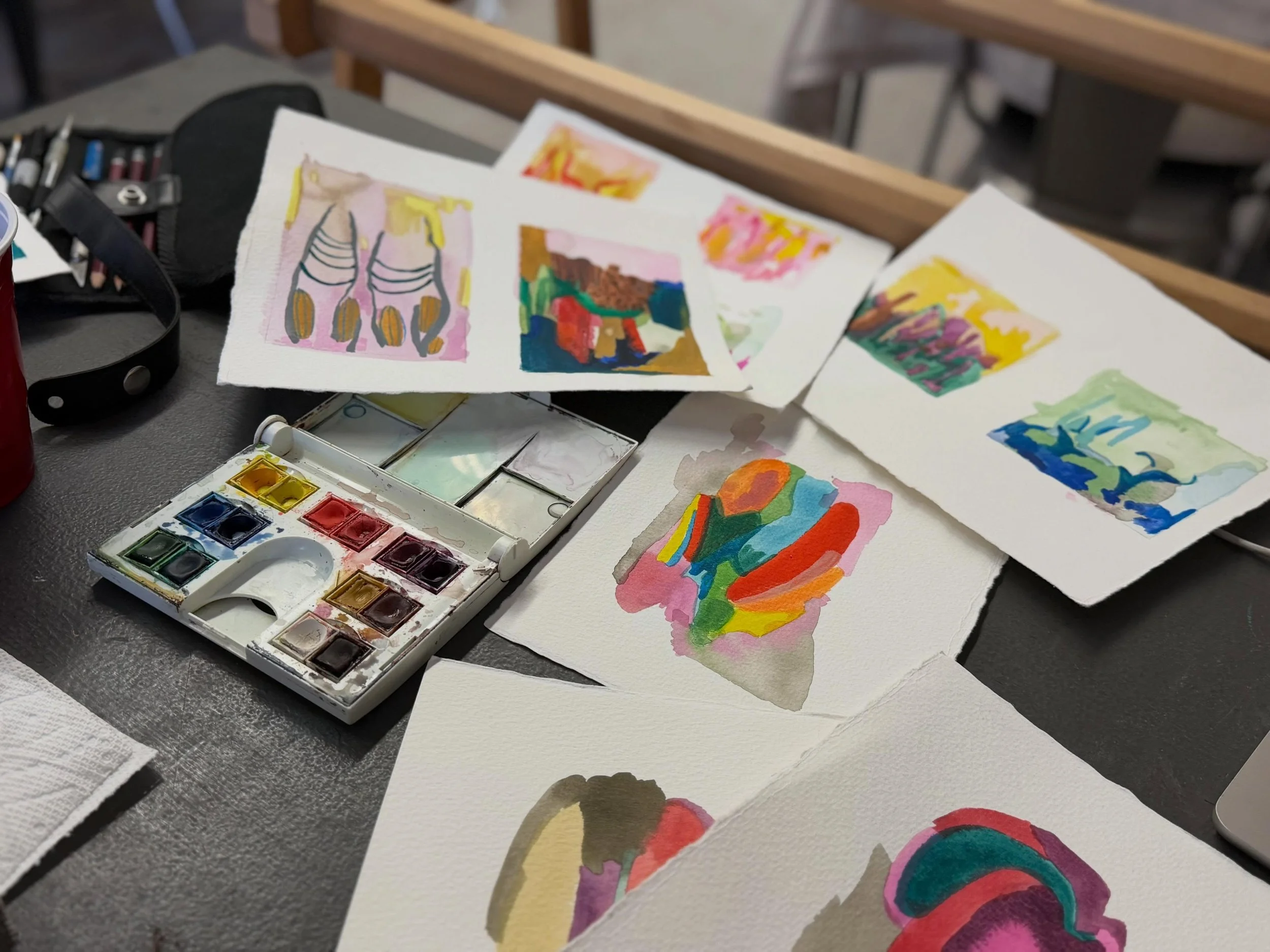 Taking a few minutes today to get another layer on these smalls. #contemporarypainting #minipainting #gouachepainting #watercolor #multimediaartist