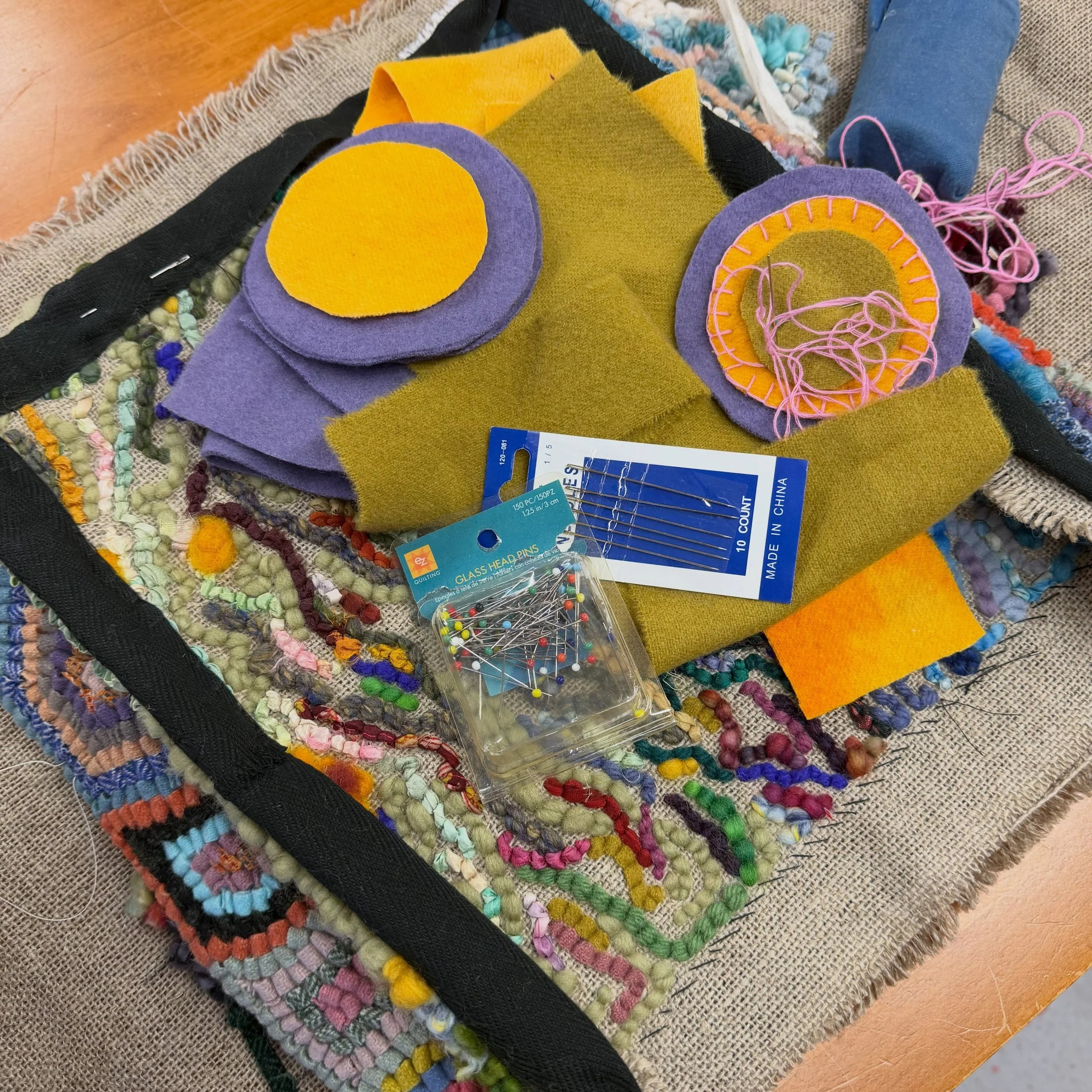 Hook in day today! Come see what I&rsquo;m sewing up. I have cookies! #warrenri #hookedrug #rugmaking #open studio #fiberart