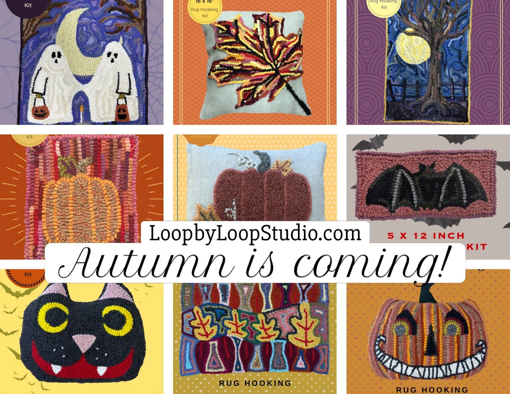 Now that we have Sauder Rug Hooking week in our rear view mirror, it&rsquo;s time to think about Autumn! Take a look at all our kits and patterns at LoopbyLoopStudio.com! I take orders for custom designs too! #rughooking #rugmaking #rughookersofinsta