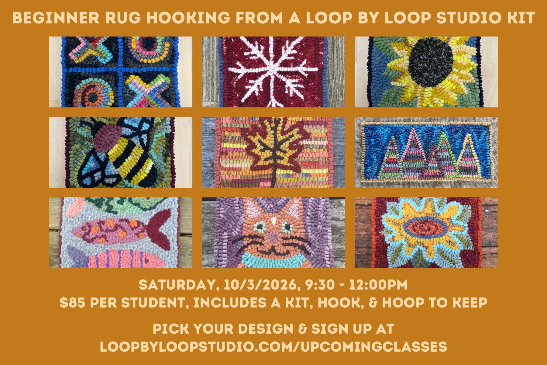I&rsquo;m holding my Autumn Beginner Rug Hooking class on Saturday, 10/3/26 from 9:30 to noon! Sign up at LoopbyLoopStudio.com/upcomingclasses #rughooking #warrenri #fiberartclasses #fiberart #textileart