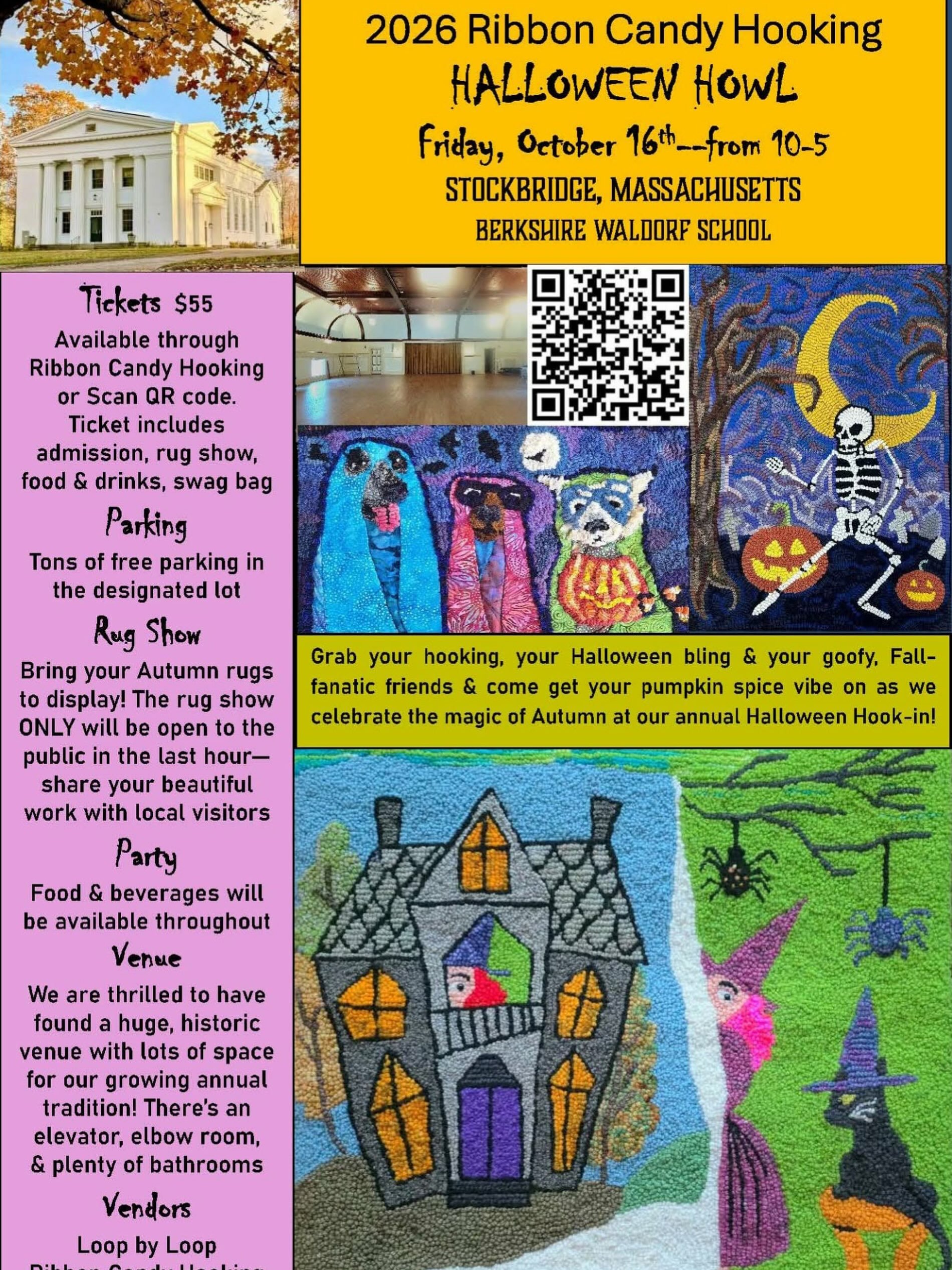 I&rsquo;ll be vending at the Halloween Howl this year on Friday, October 26th in beautiful Stockbridge, MA! Head to @ribboncandyrughooking for more details on tickets to this fun, seasonal hook in! #rughooking #fiberart #fiberartist #rughookersofinst