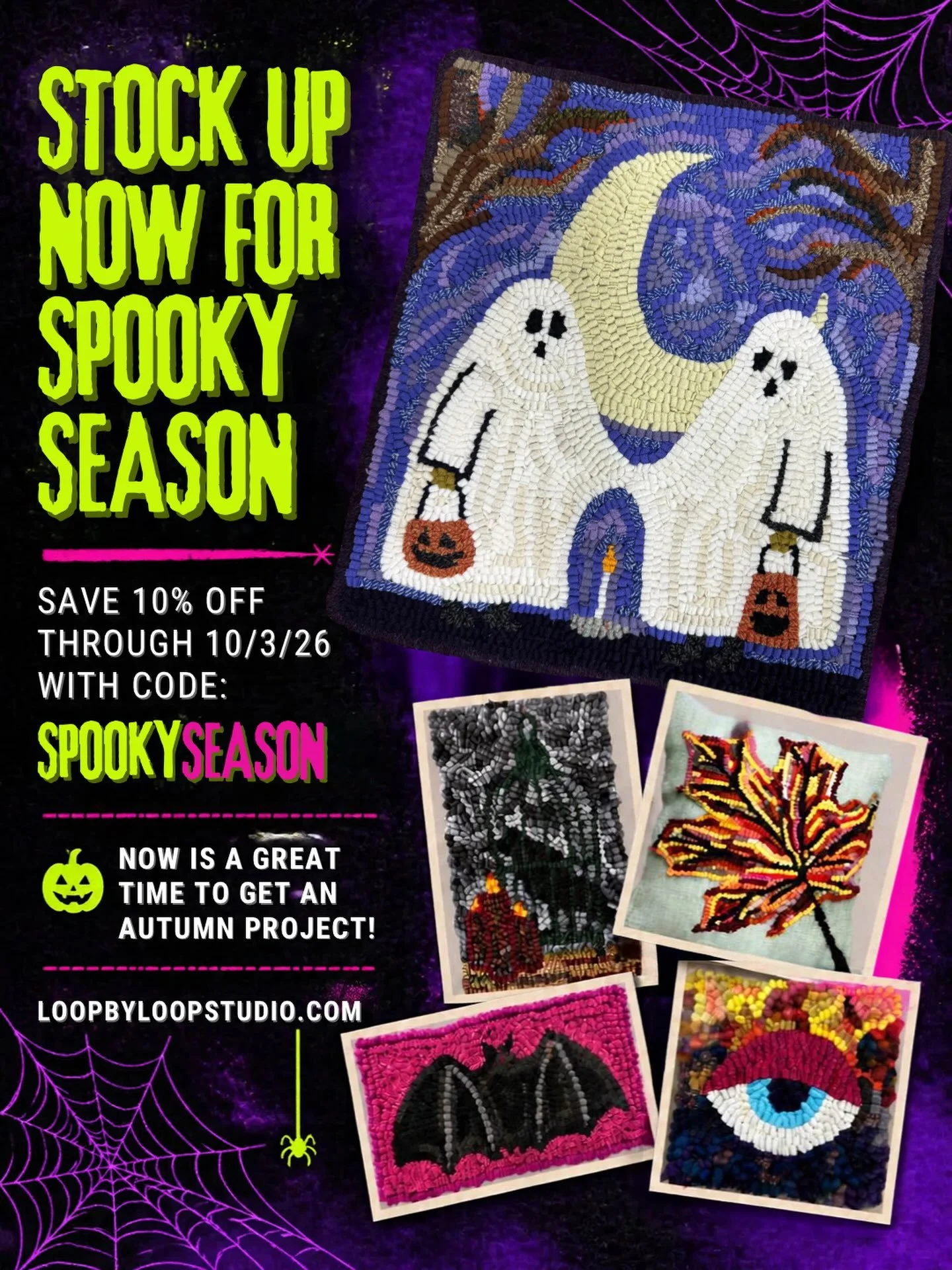 It&rsquo;s officially October - the best month of the year! My spooky sale is live for a few more days! LoopbyLoopStudio.com #rugmaking #rughooking #rughookersofinstagram #fiberart #textileart