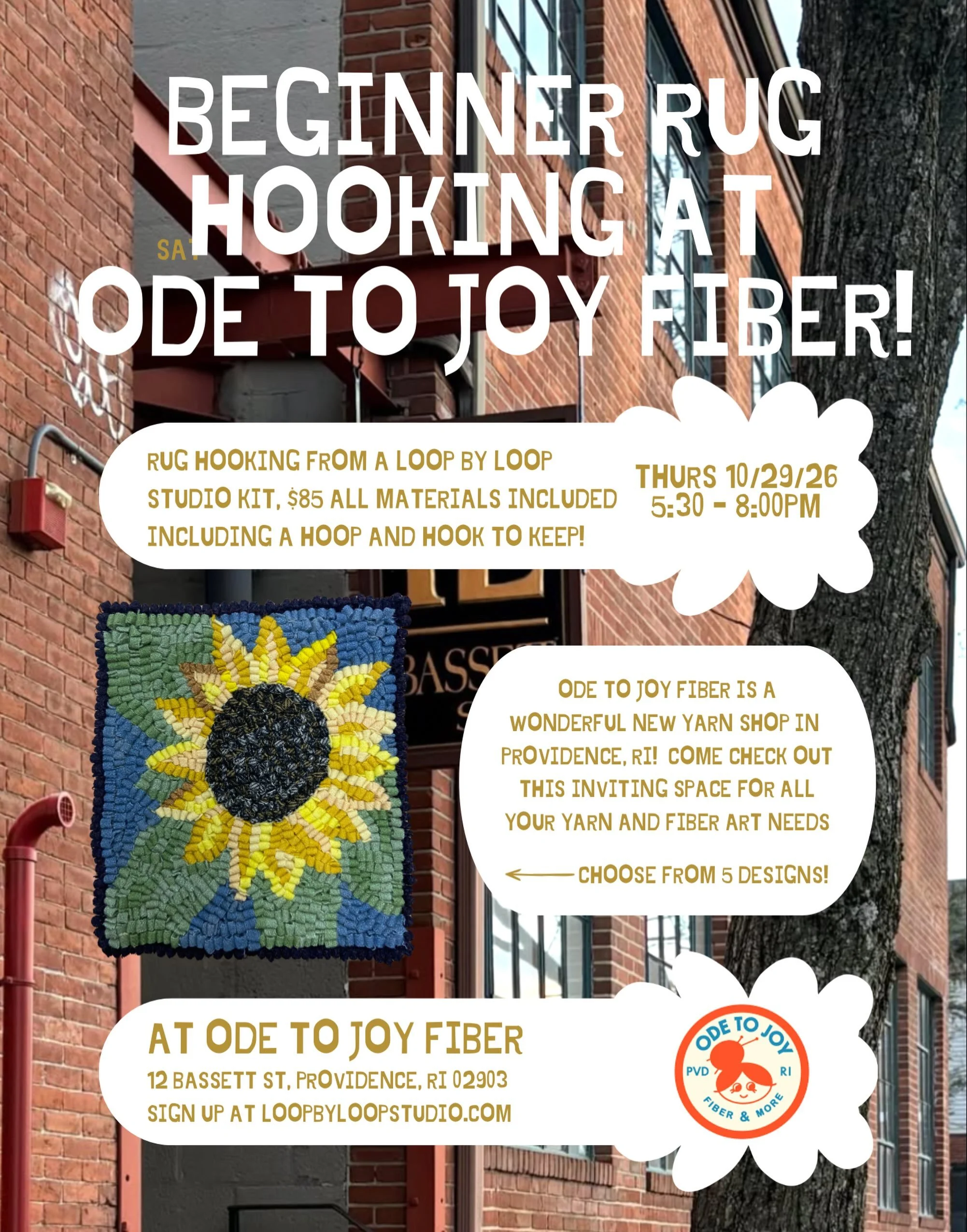 I&rsquo;m teaching a beginner rug hooking class @odetojoyfiber on Thursday 10/29/26 at 5:30pm! You can sign up at LoopbyLoopStudio.com OR Odetojoyfiber.com! Come learn a new craft before winter sets in. #rughooking #providenceri #pvd #fiberart #artcl