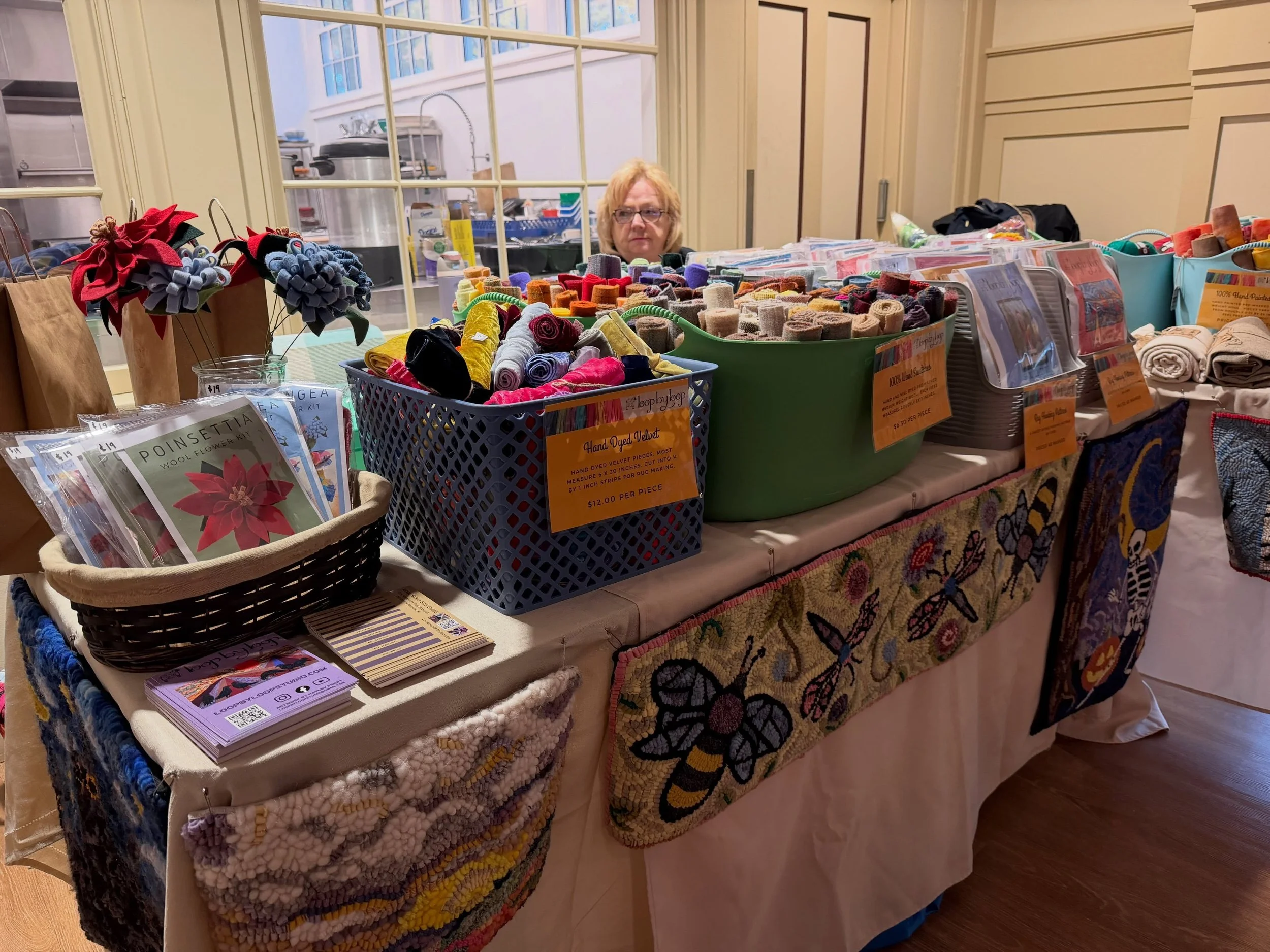 All set up at the @ribboncandyrughooking Halloween Hook In! #rughooking #stockbridgema #fiberart #textileart #textileart