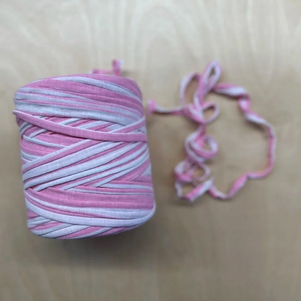 Pink and White Stripe - T Shirt Yarn Super Bulky Recycled Cotton Yarn for Rug Hooking, Punch Needle, Weaving, Crochet and More!  2oz/50gm