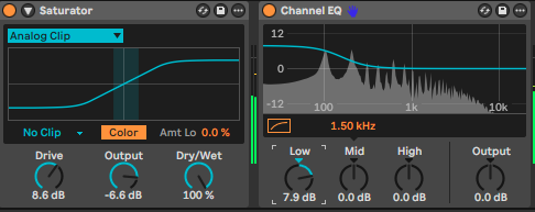 Melodic Techno Pluck Bass, Adding Ableton saturator and channel eq for beef