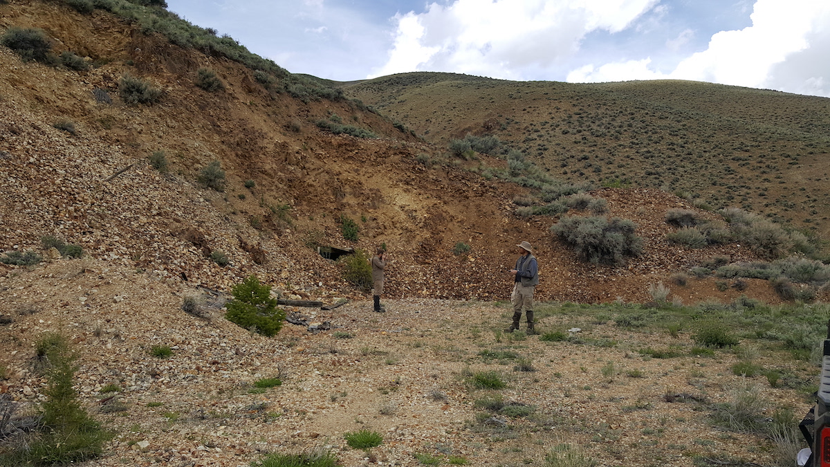 Geologists Sampling Open Pit and Upper Portals Gold Antimony Prospect - Navarre 2019