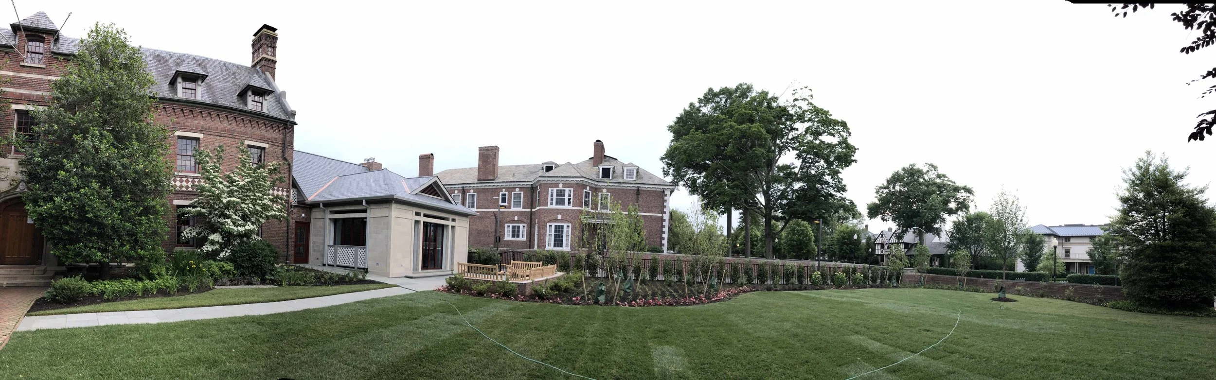 Panorama View of the Cox Wing and new North Garden
