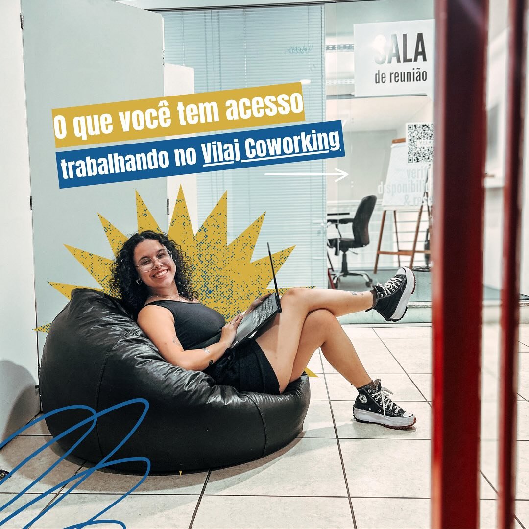 Aqui no Vilaj voc&ecirc; tem acesso a qualidade de vida 🫡 

Al&eacute;m de um ambiente que estimula sua produtividade, sala de reuni&atilde;o e caf&eacute; o dia todinho. 

O Vilaj tamb&eacute;m conta com acesso 24h, impressora, acesso por biometria